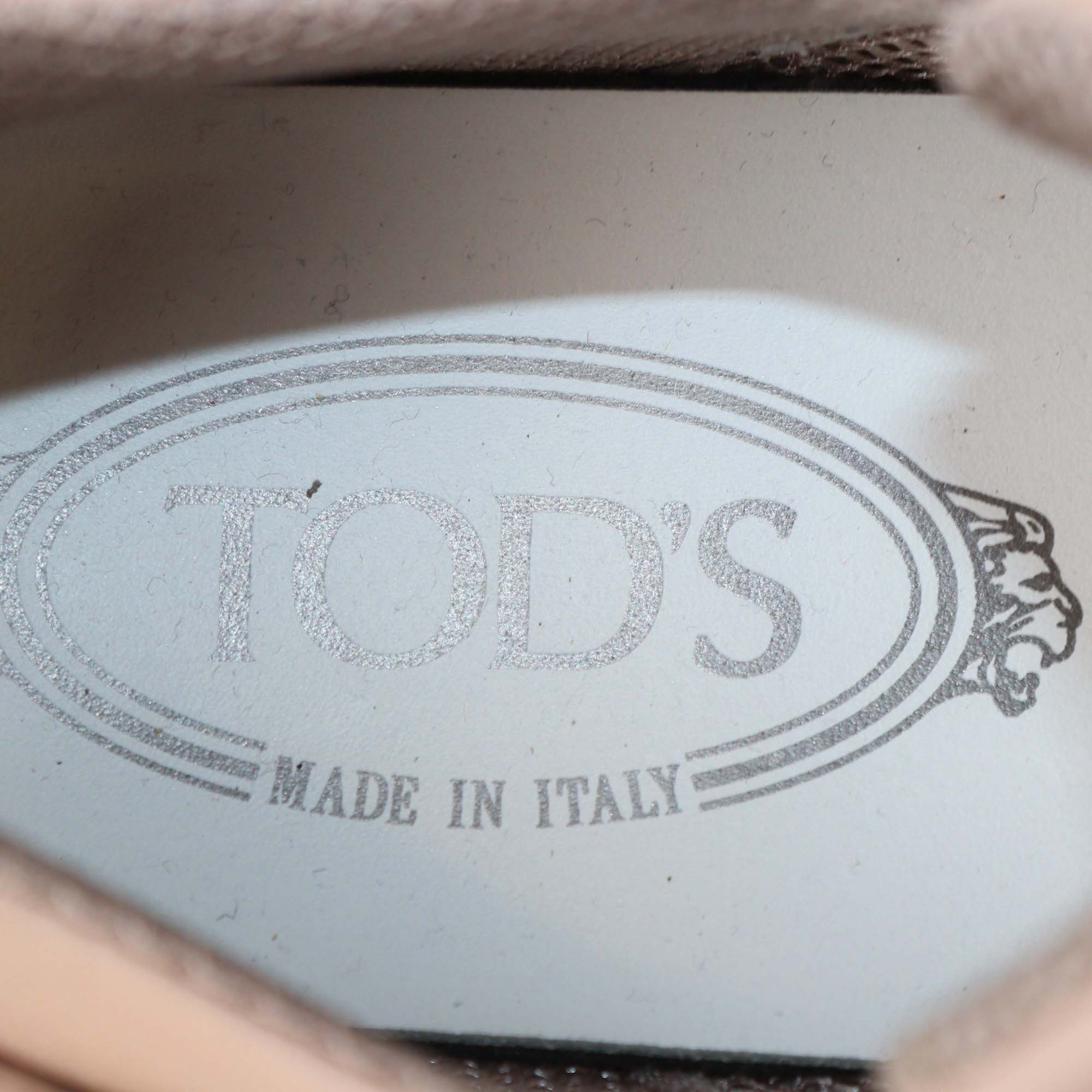 Tod's Pink Perforated Leather Fringed Tassel Low Top Sneakers