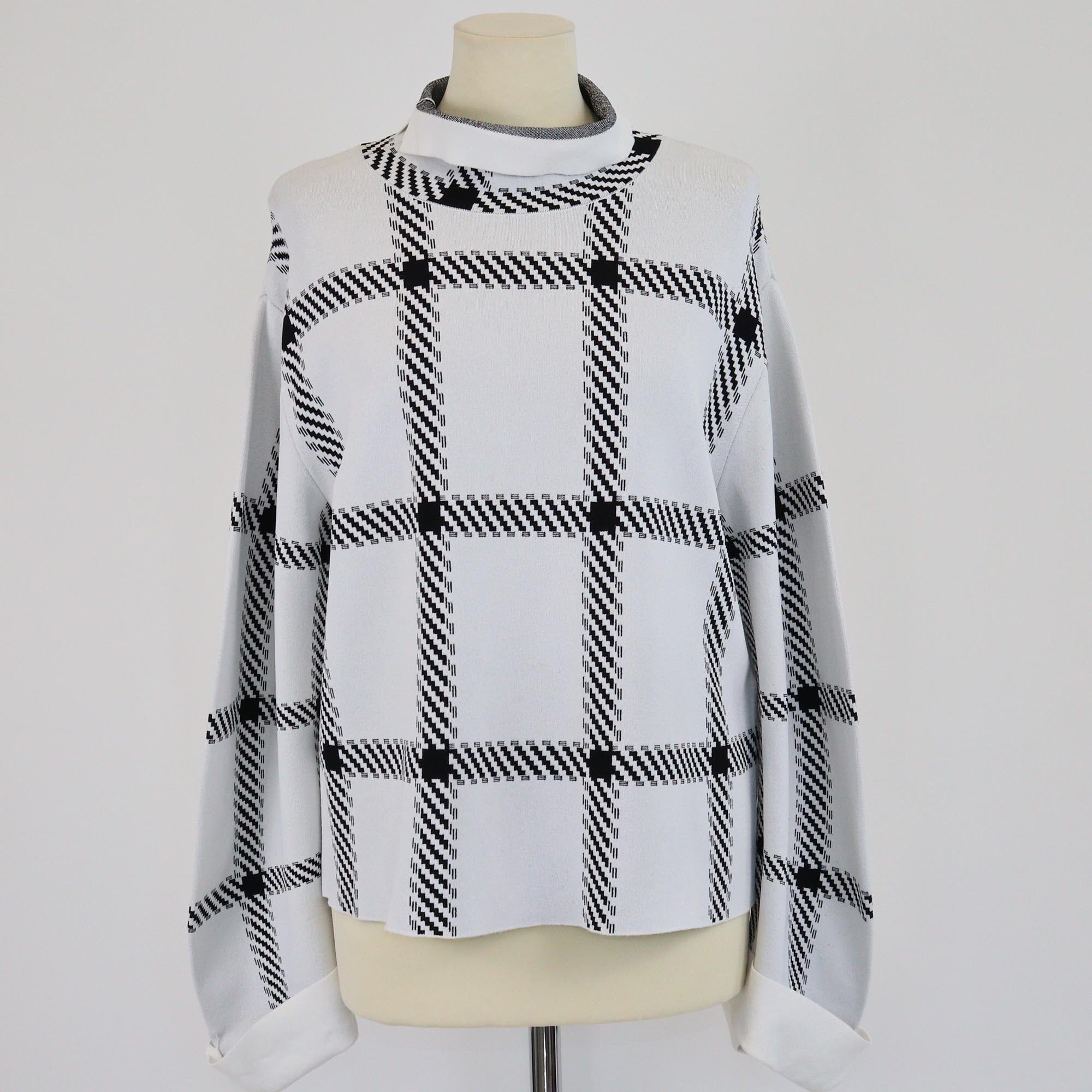 Stella McCartney White/Black Checkered Stretched Knit Turtle Neck Sweater Womens Stella McCartney