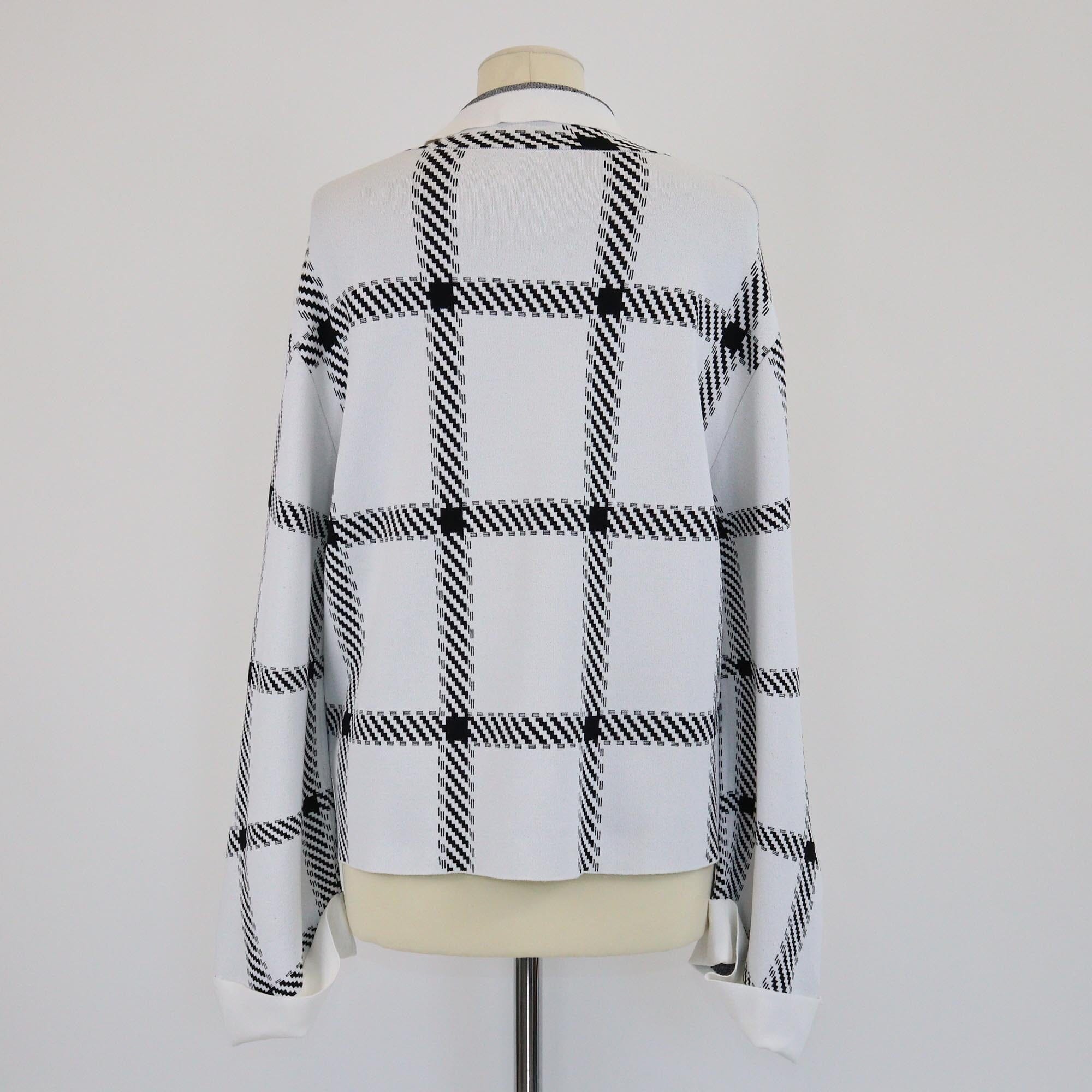 Stella McCartney White/Black Checkered Stretched Knit Turtle Neck Sweater Womens Stella McCartney
