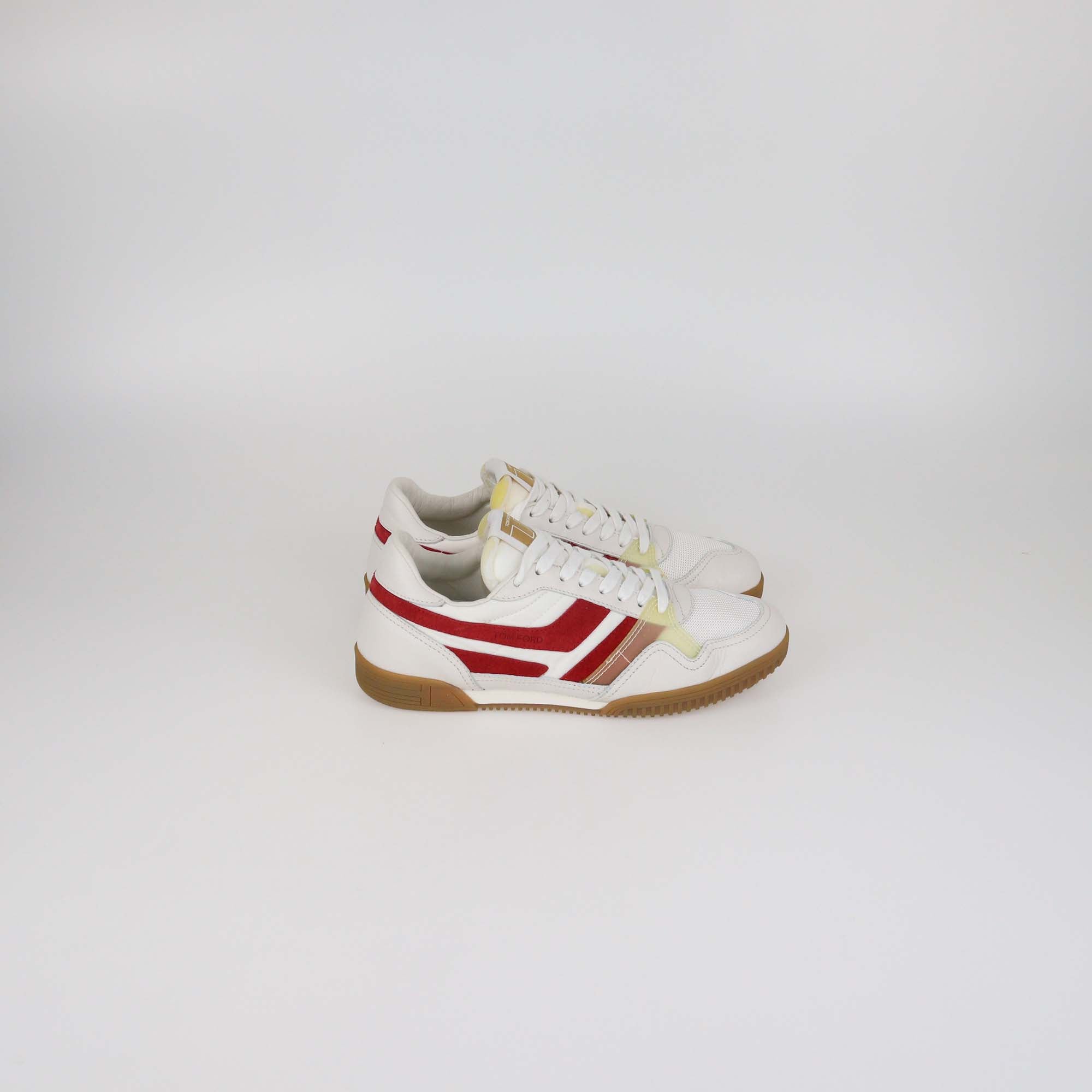Tom Ford White/Red Nylon and Leather Jackson Sneakers