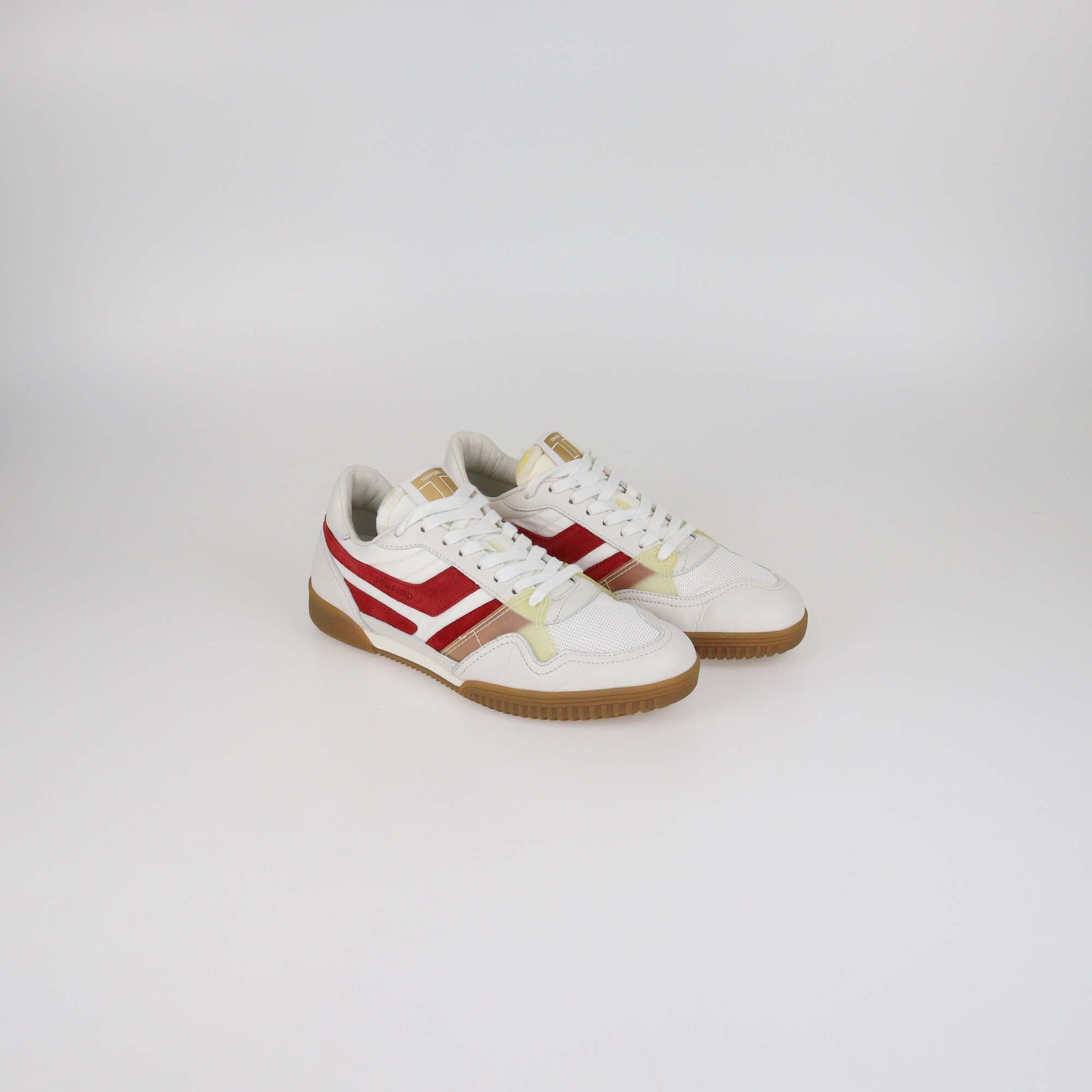 Tom Ford White/Red Nylon and Leather Jackson Sneakers