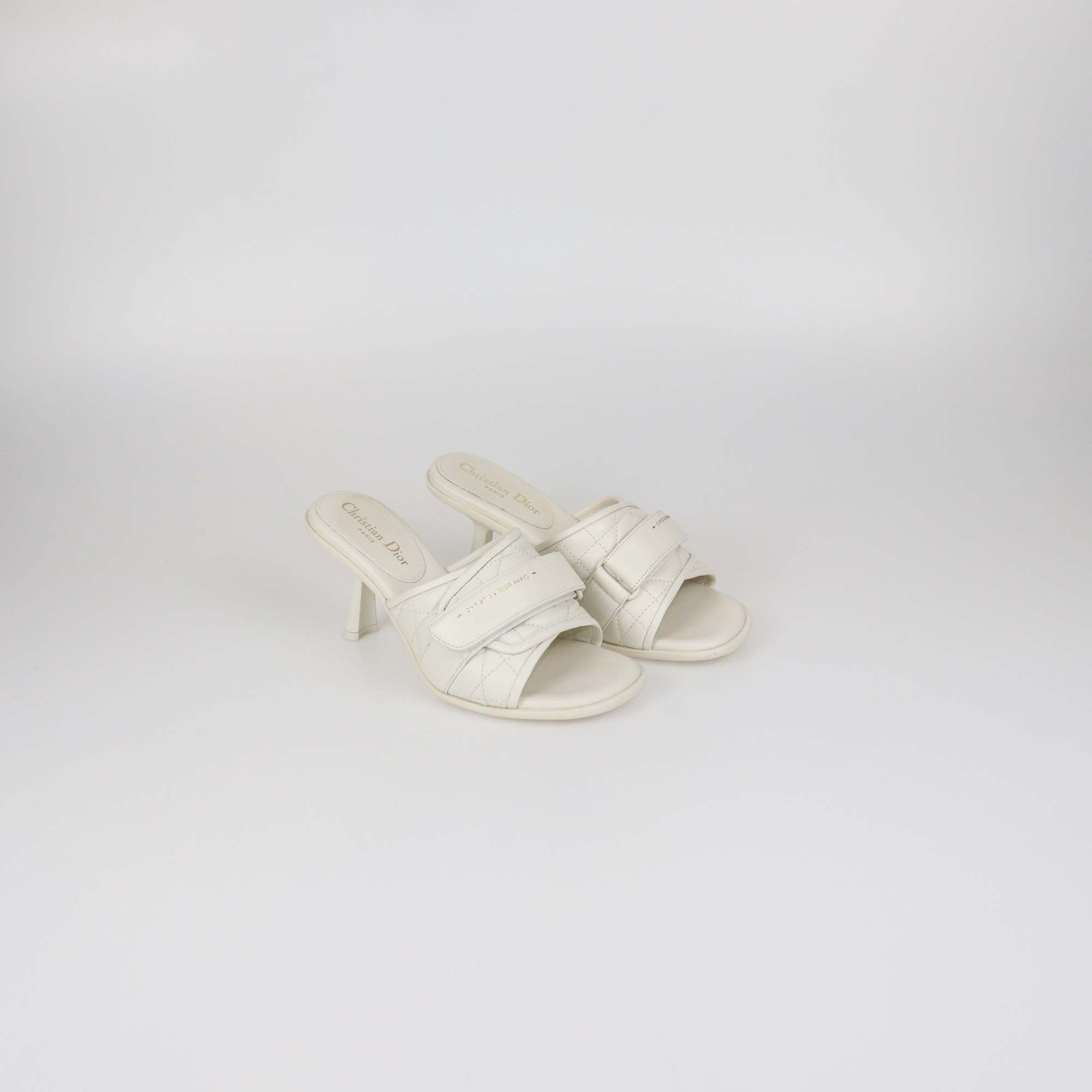 Christian Dior Off White Macro Cannage Leather Diorevolution Slide Sandals