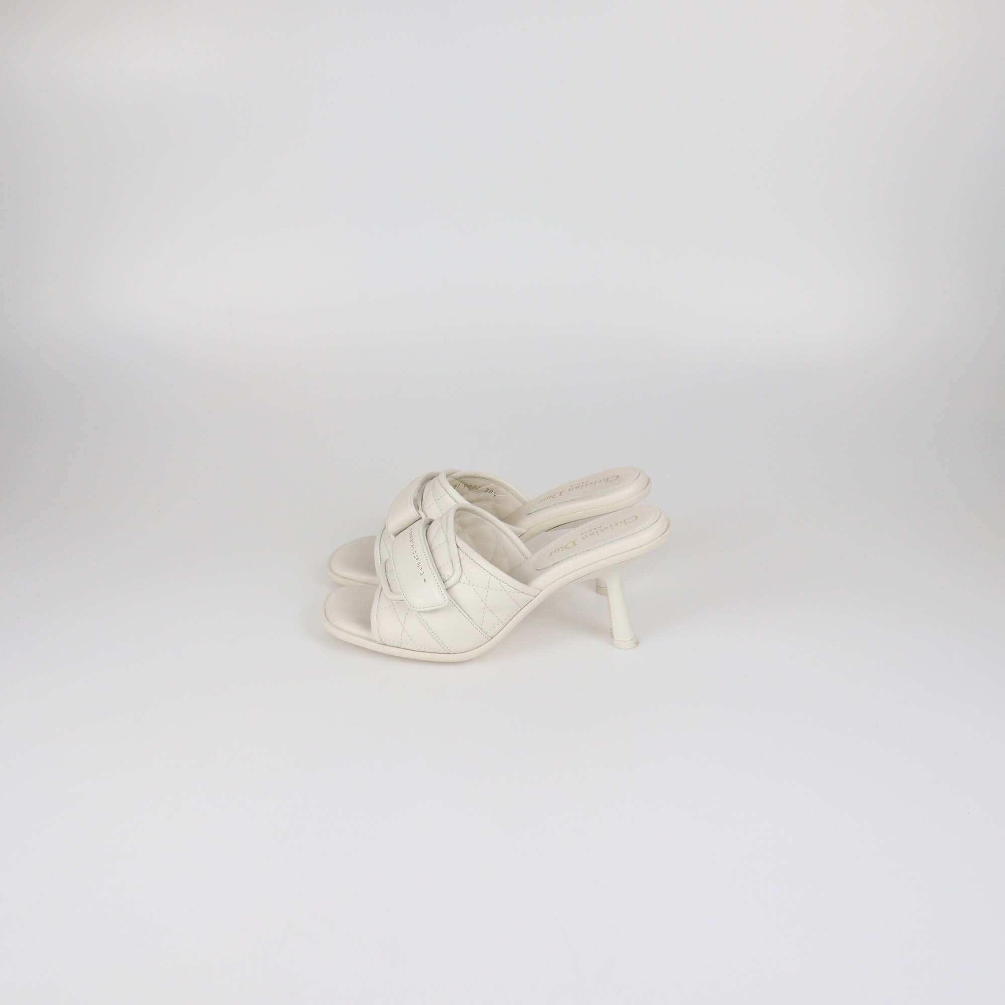 Christian Dior Off White Macro Cannage Leather Diorevolution Slide Sandals