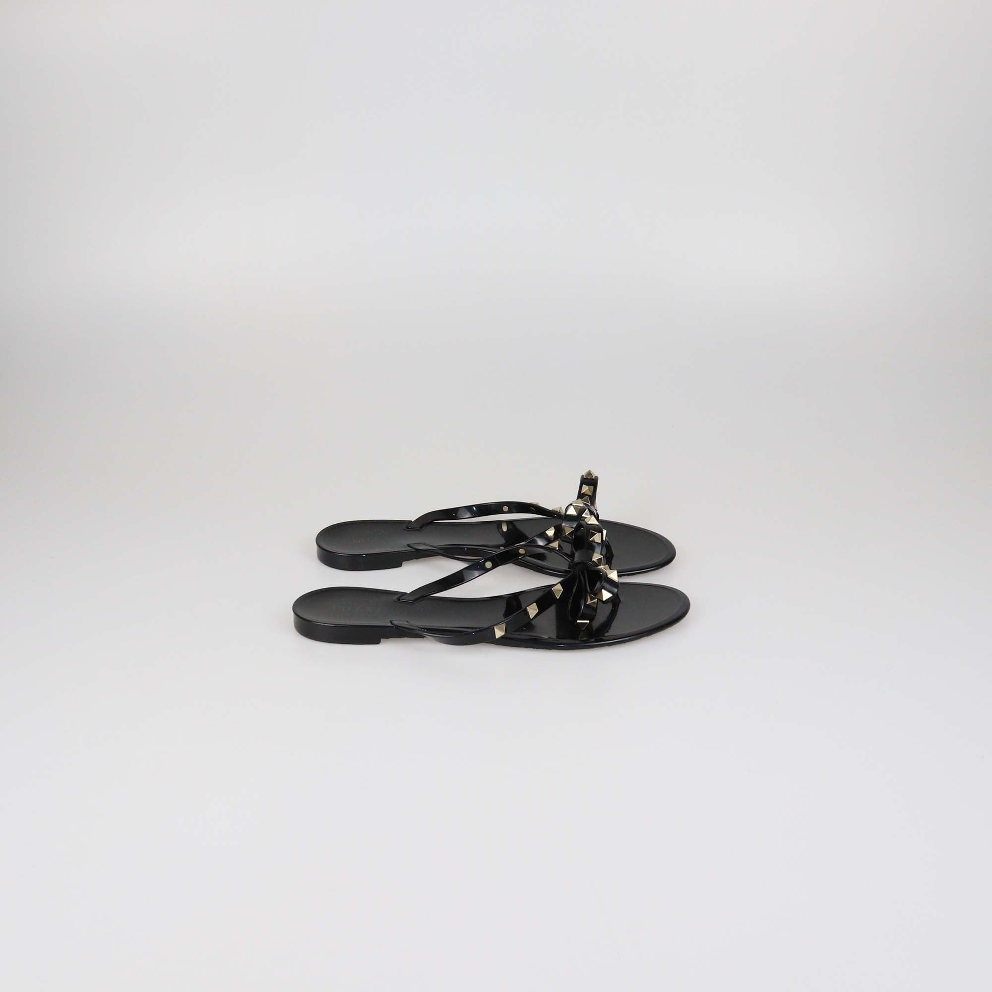 Valentino Black Rubber Rockstud Bow Slipper