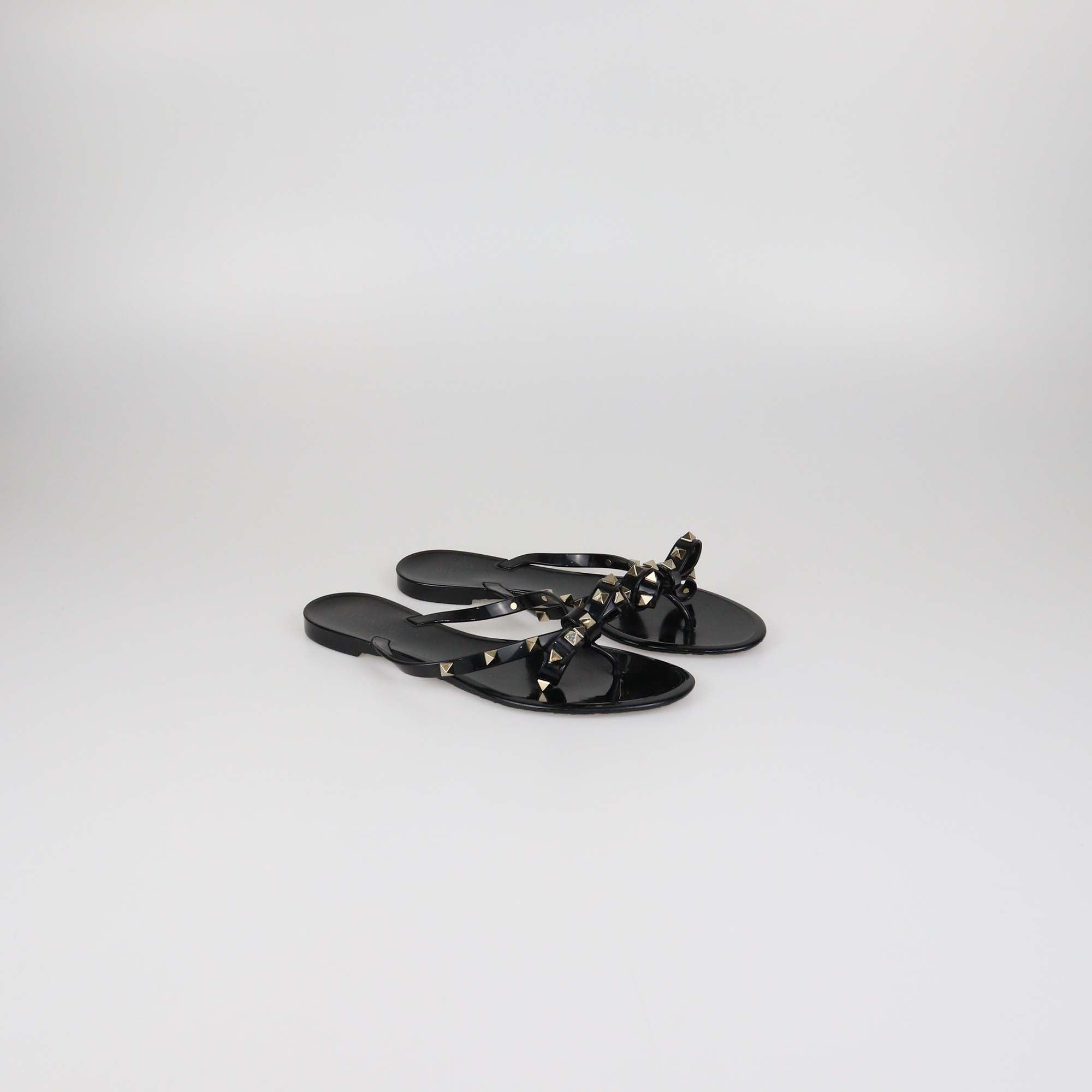 Valentino Black Rubber Rockstud Bow Slipper