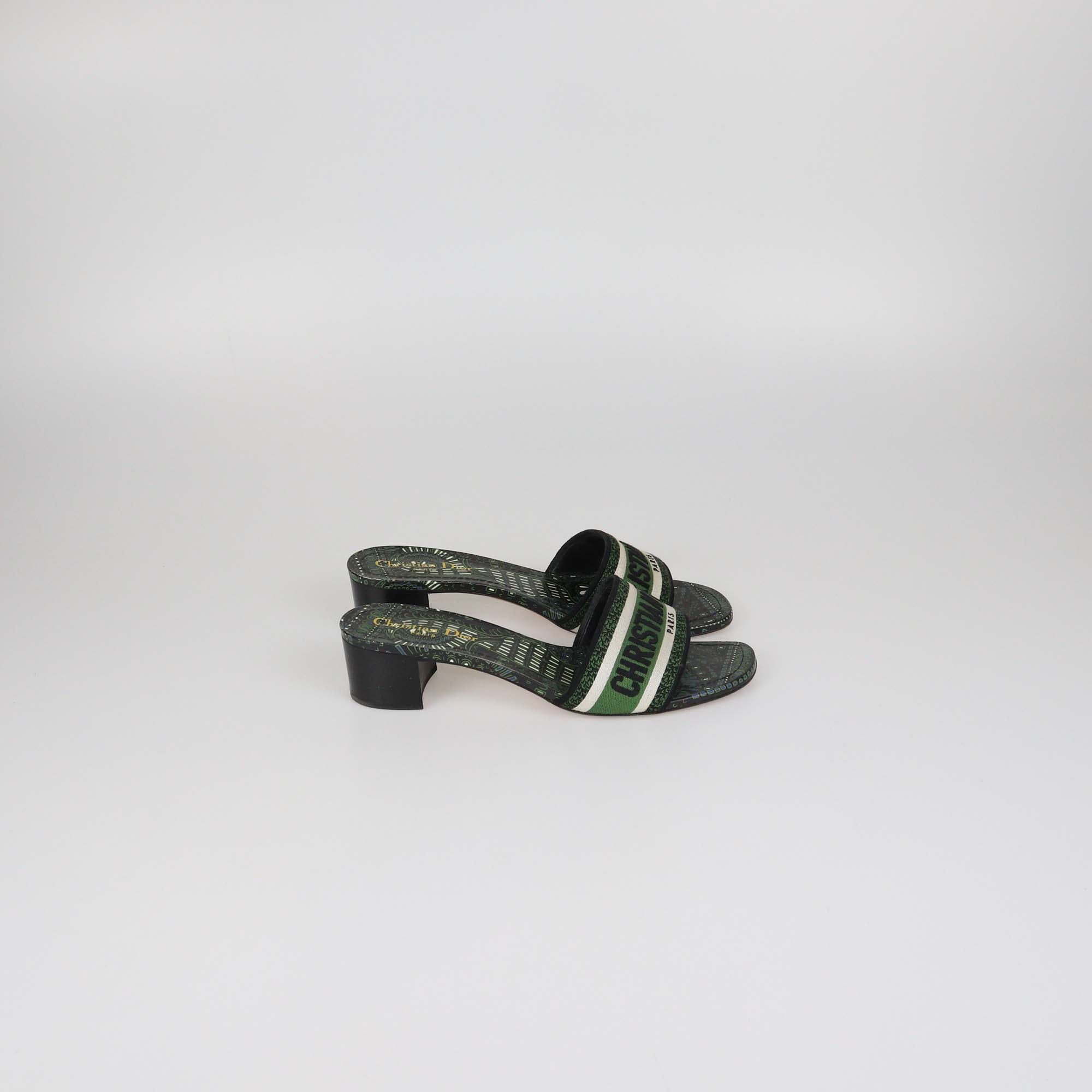 Christian Dior Green Embroidered Canvas Dway Sandals