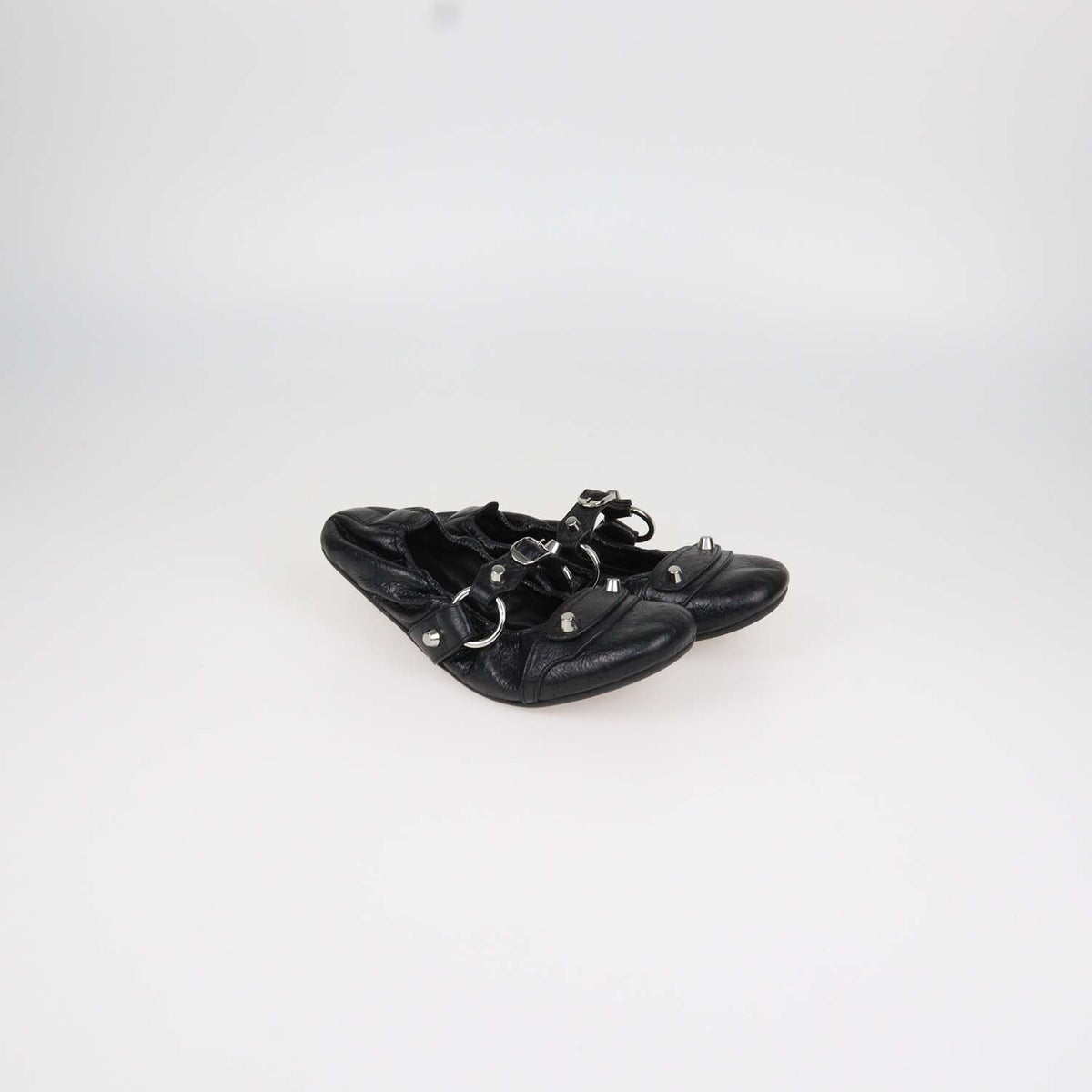 Balenciaga Black Leather City Ballerina Flats