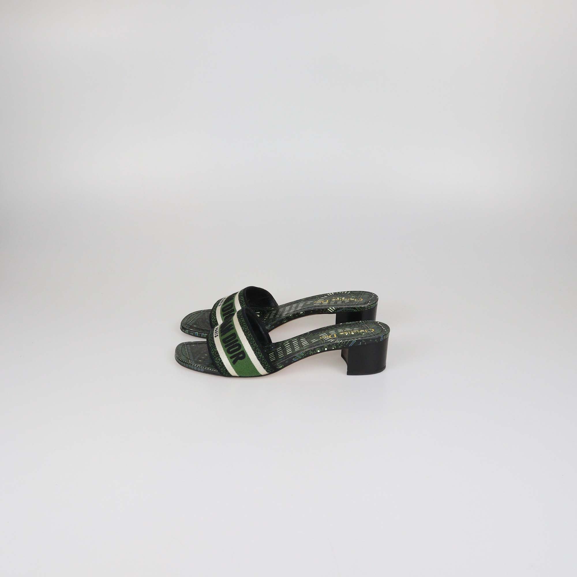 Christian Dior Green Embroidered Canvas Dway Sandals