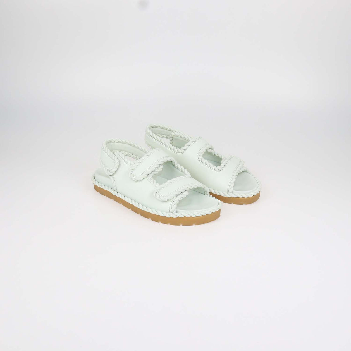 Bottega Veneta Mint Green Leather Jack Flat Sandals