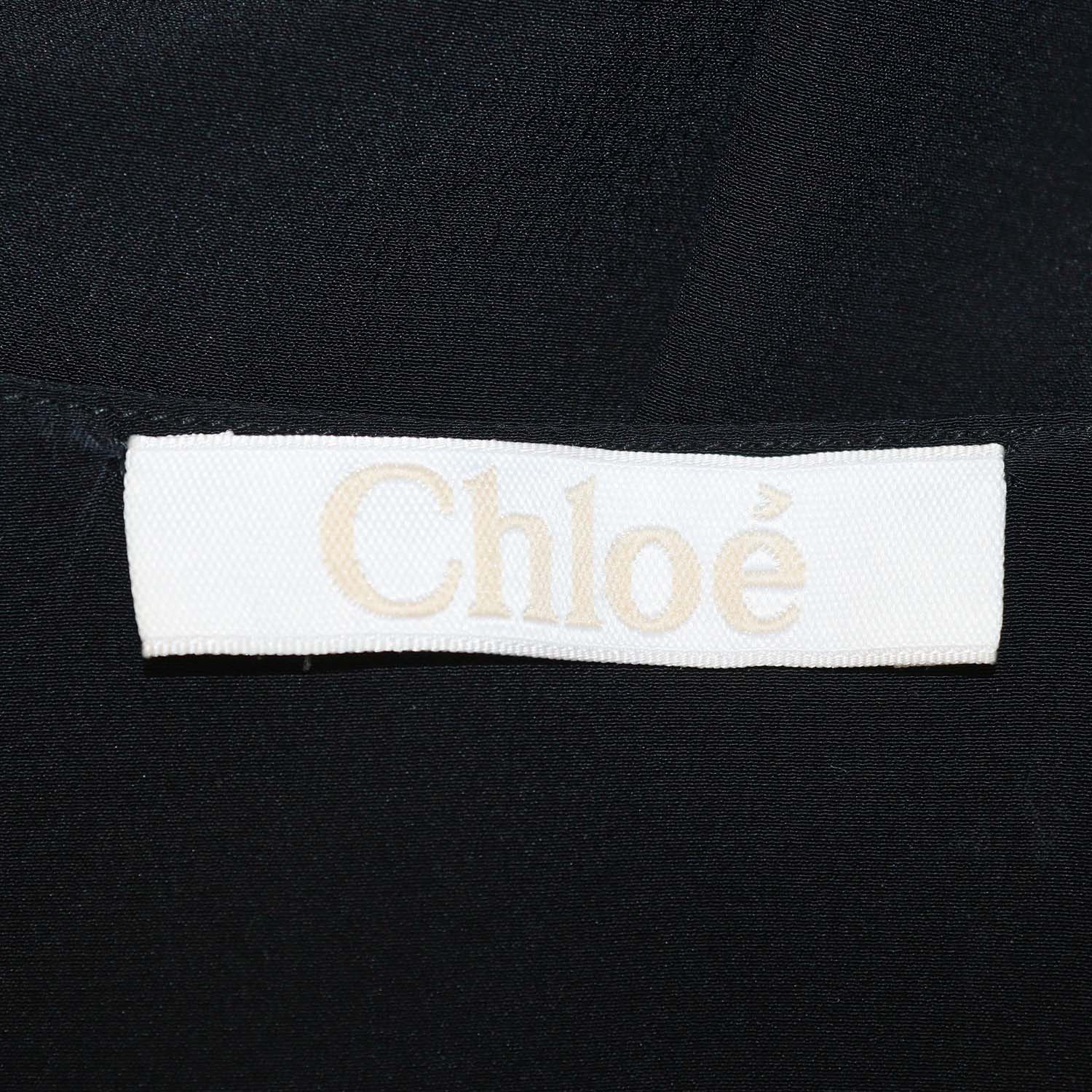 Chloe Navy Blue Silk Long Sleeve V-Neck Tunic Top