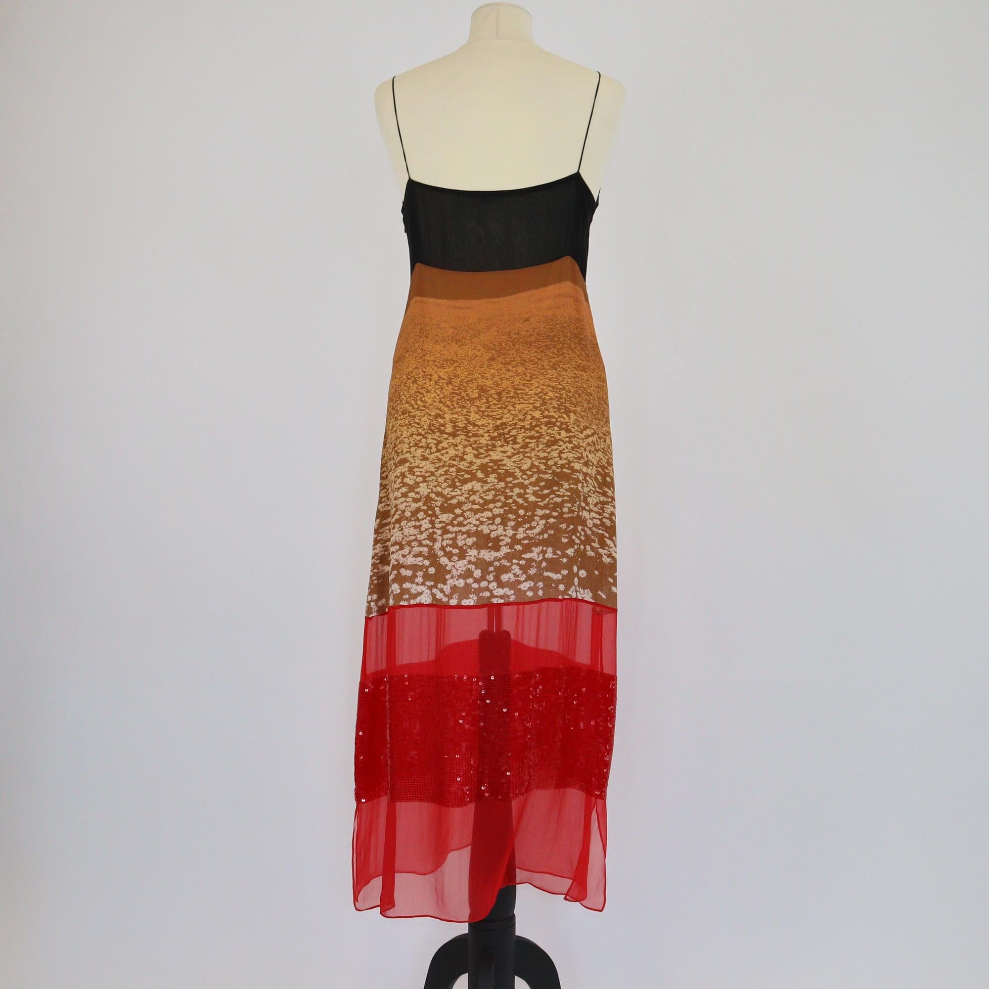 Stella McCartney Tri Color Ginger Lucky Spot Dais Field Print Sequins Embellished Slip Dress Womens Stella McCartney