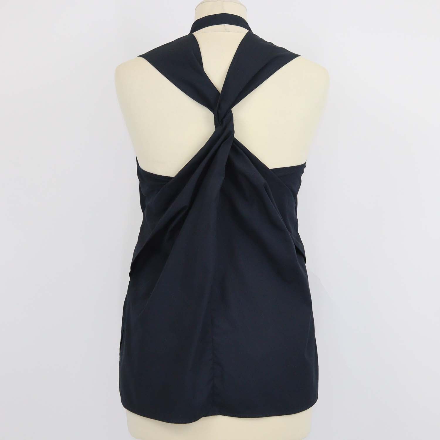 3.1 Phillip Lim Navy Blue Cotton Halter Neck Sleeveless Top