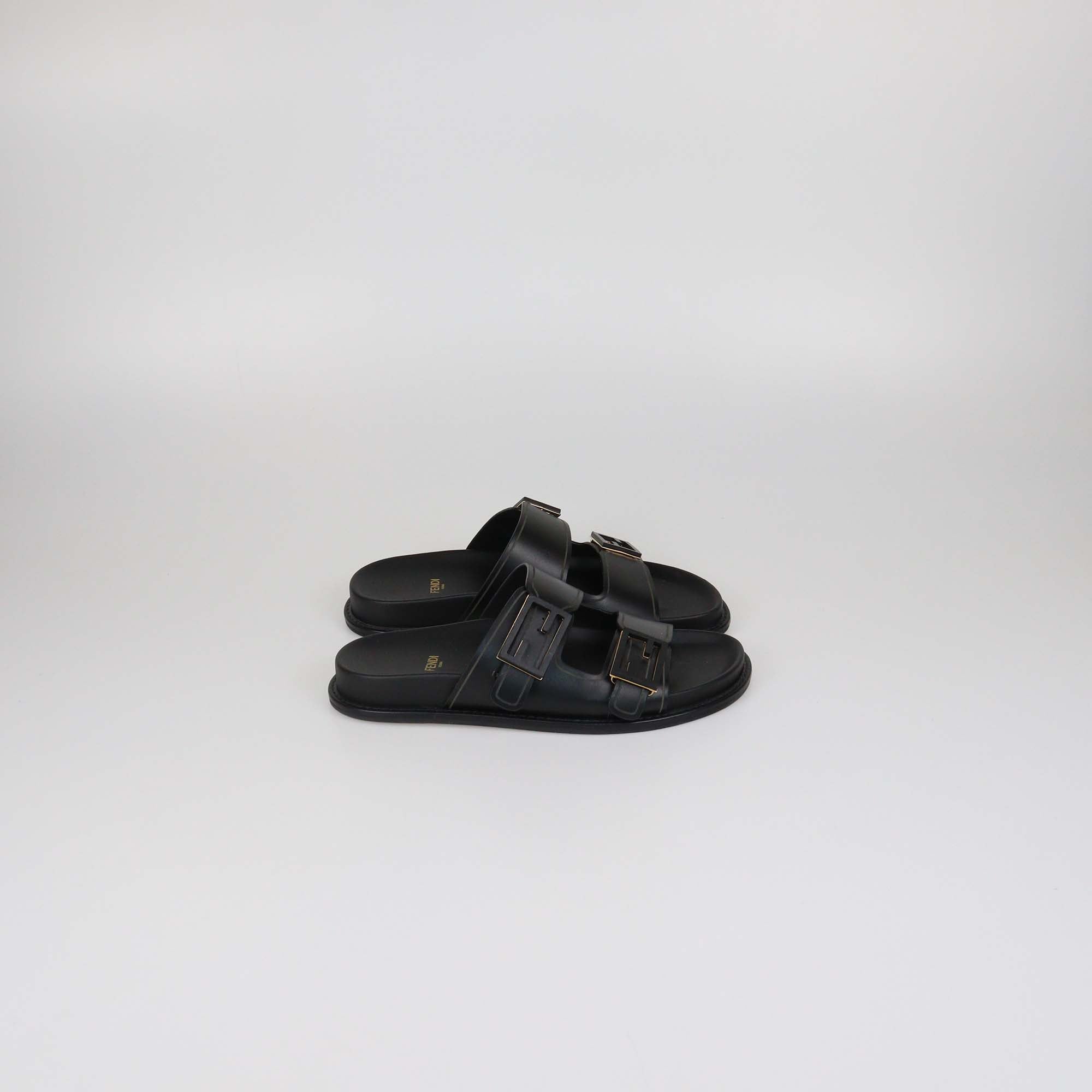 Fendi Black Leather Feel Slides