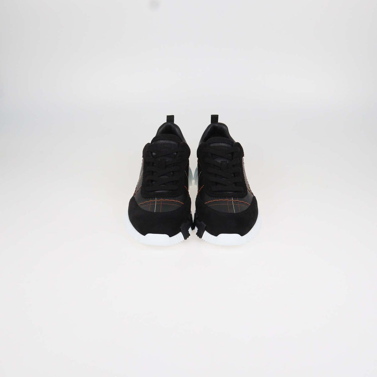 Hermes Black Leather and Suede Stitched Bouncing Sneakers
