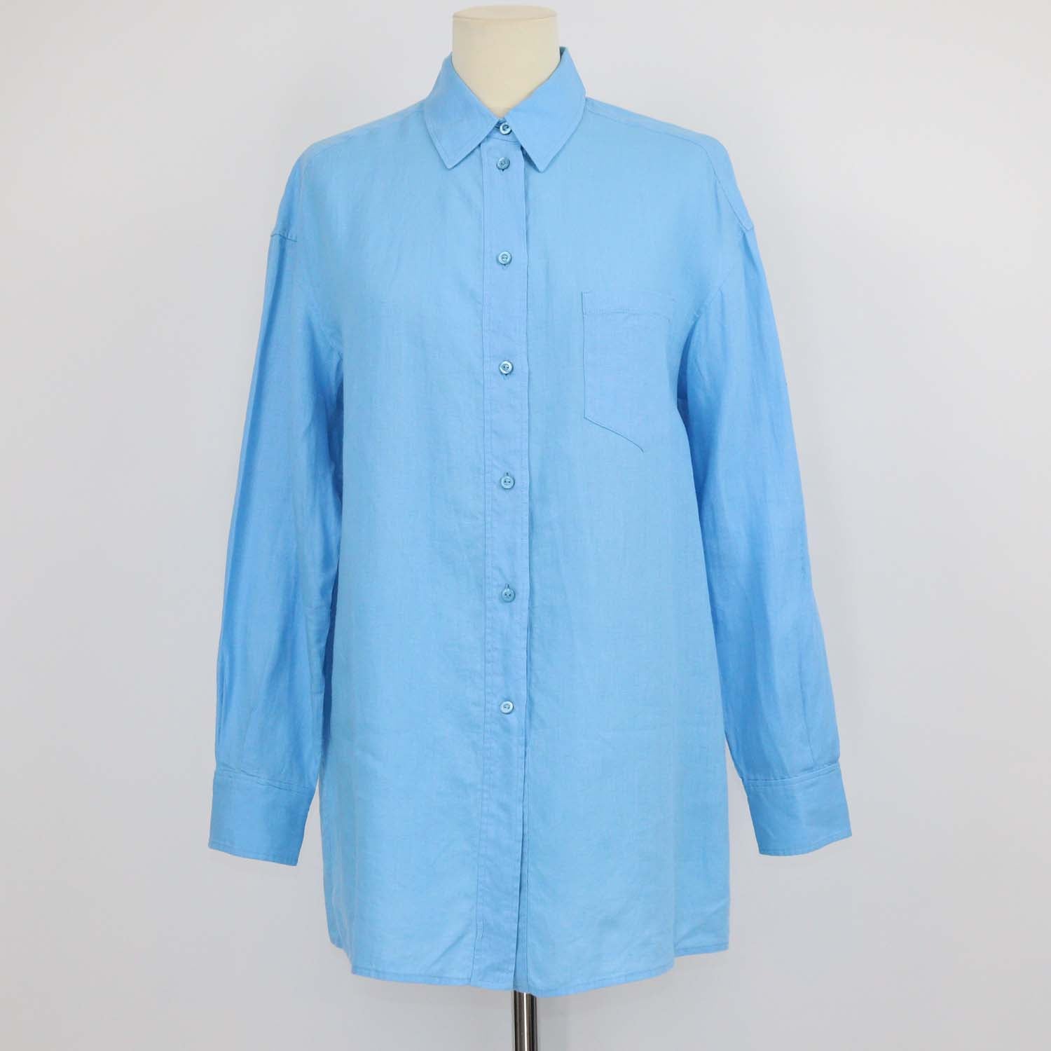 Loro Piana Blue Linen Long Sleeve Shirt