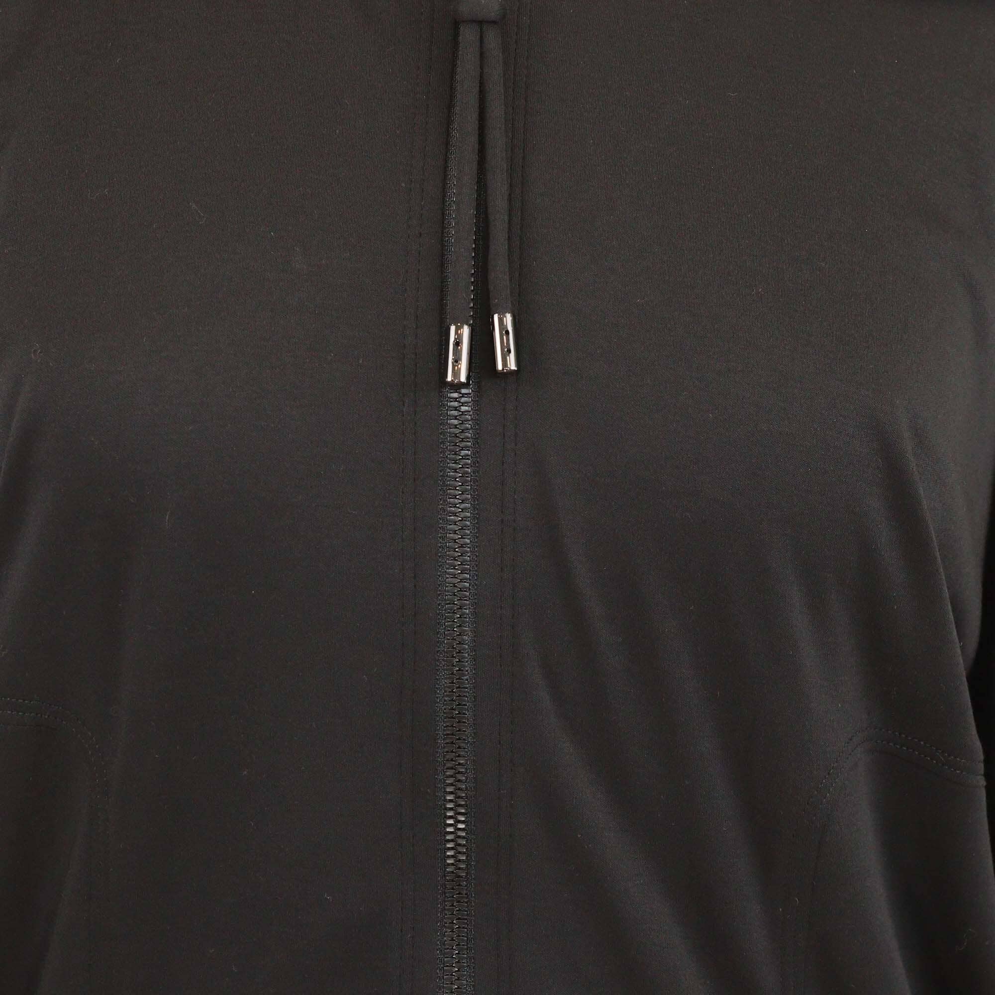 Hermes Black Cotton Zip-Up Short Sleeve Hoodie Sweatshirt Womens Hermes