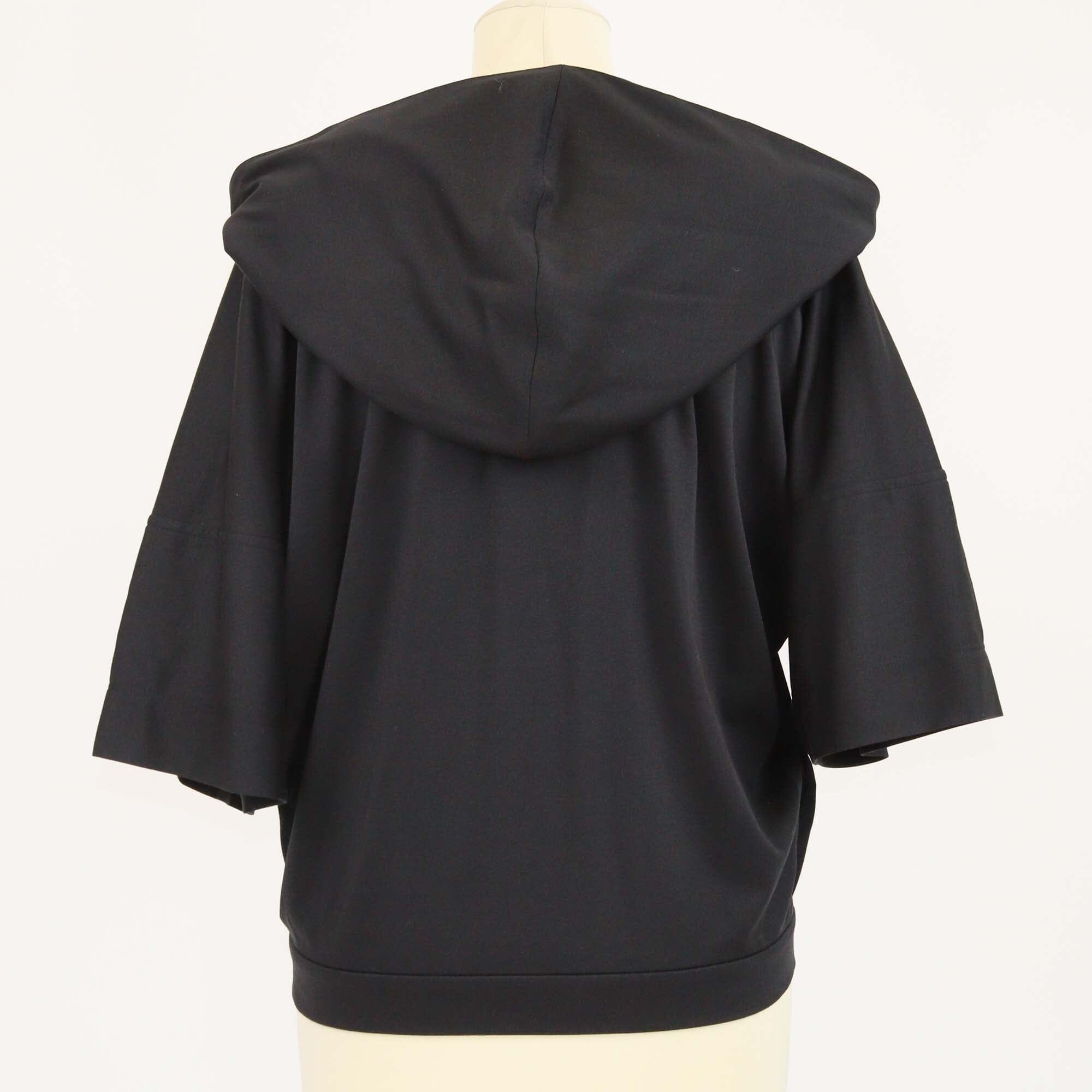Hermes Black Cotton Zip-Up Short Sleeve Hoodie Sweatshirt Womens Hermes