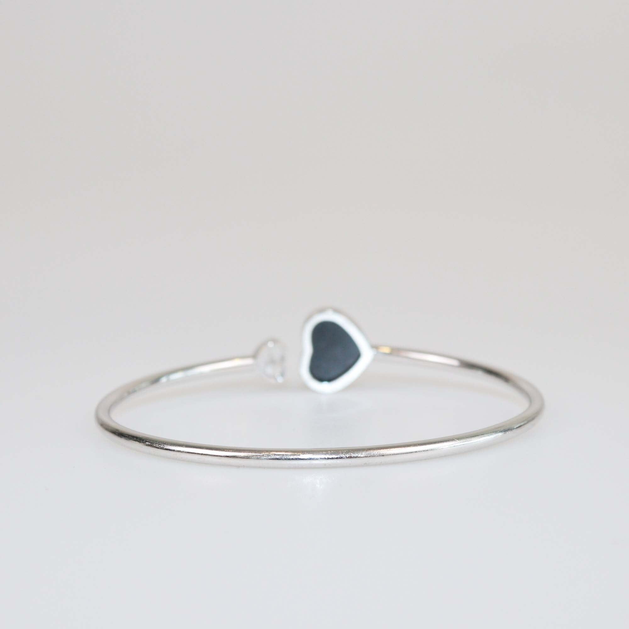 Chopard 18K White Gold Diamond Onyx Happy Hearts Bangle Size M/17 Womens Chopard