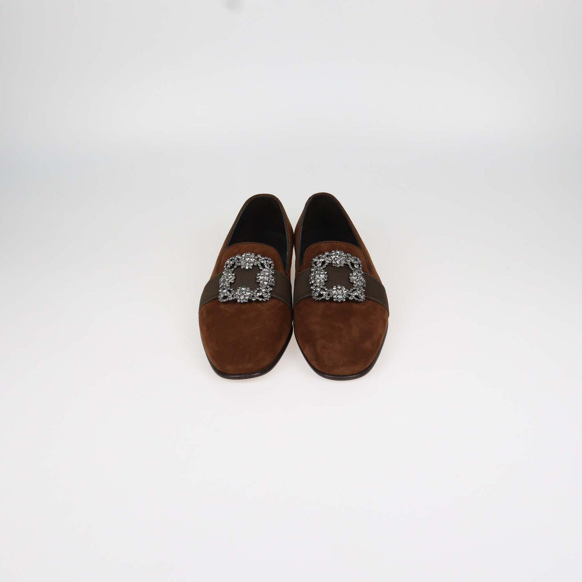 Manolo Blahnik Brown Suede Jewel Buckle Carlton Loafers