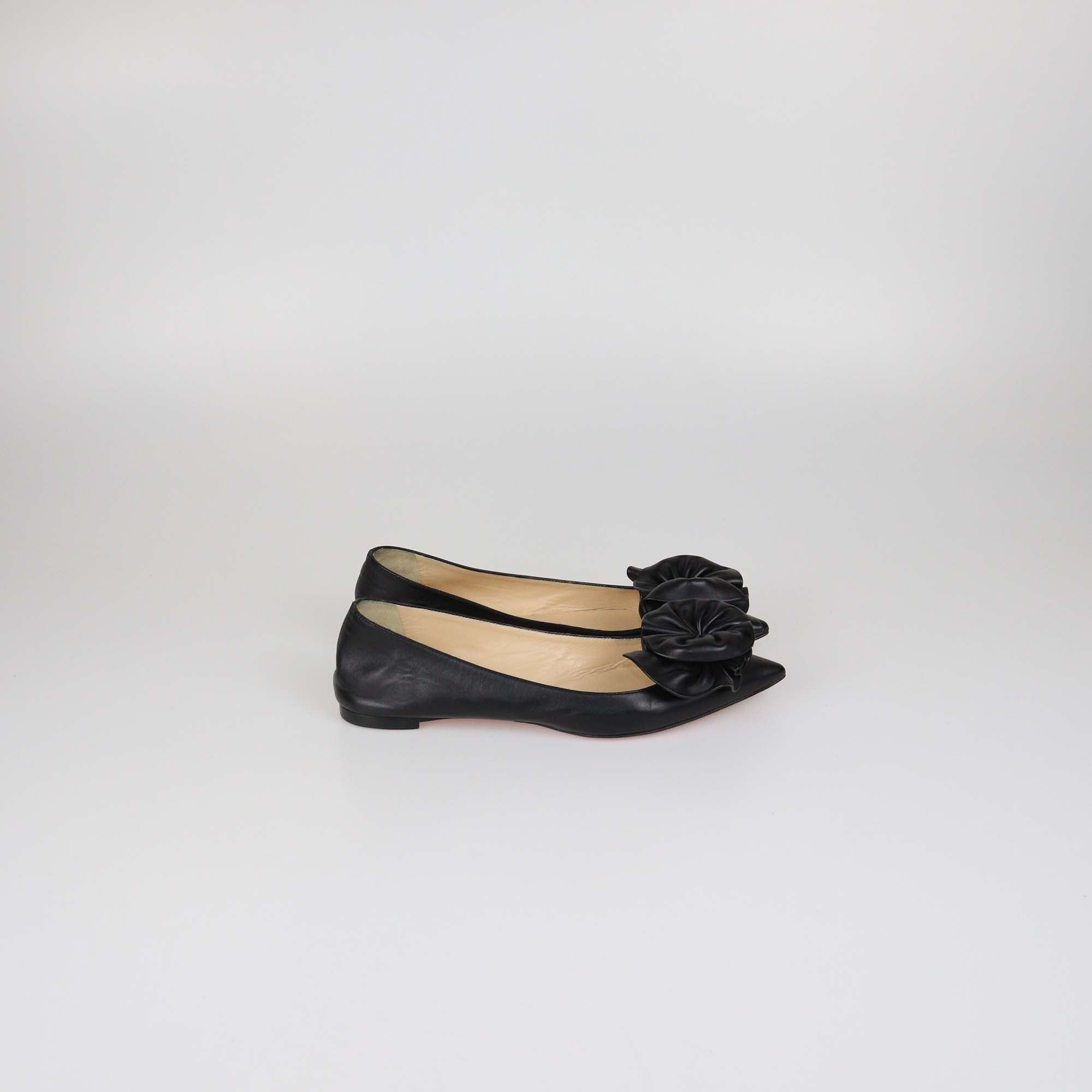 Christian Louboutin Black Leather Anemosea Pointed Toe Flats
