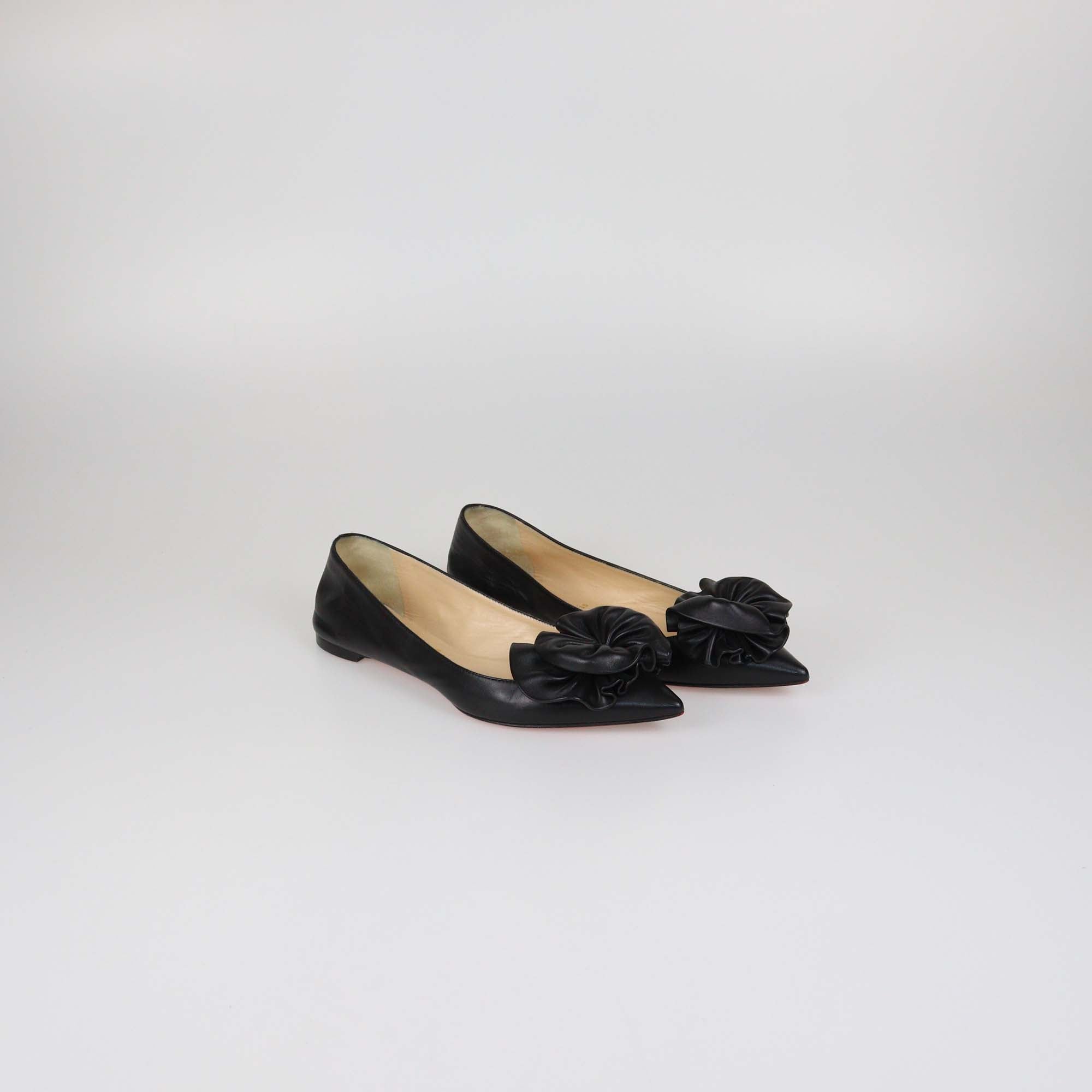 Christian Louboutin Black Leather Anemosea Pointed Toe Flats