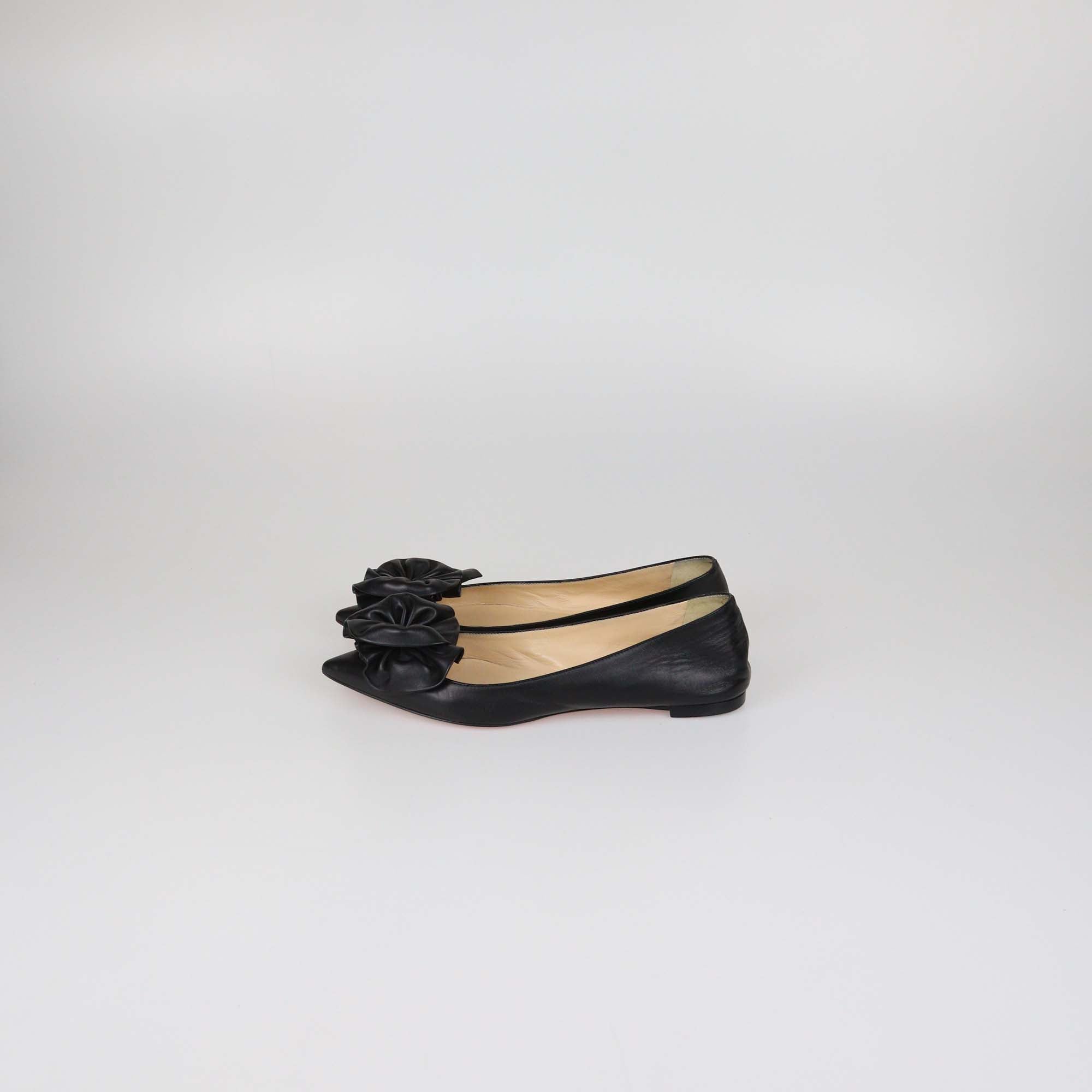 Christian Louboutin Black Leather Anemosea Pointed Toe Flats