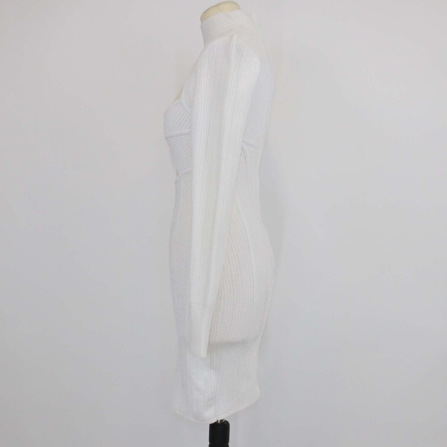 Herve Leger White Blend Fabric Cut-out Long Sleeve Mini Dress