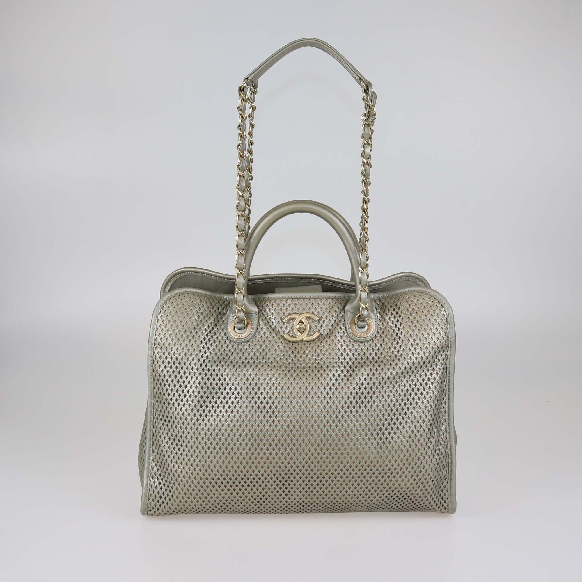 Chanel Metallic Silver Perforated Calfskin Up In The Air Tote