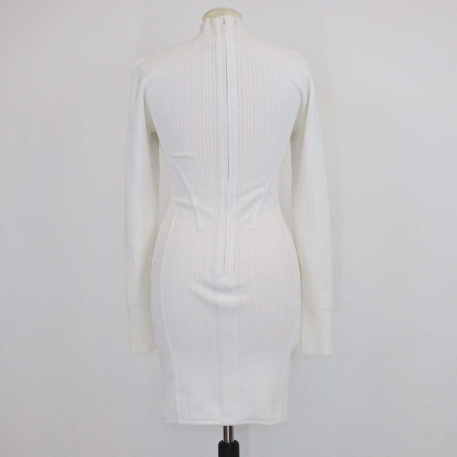 Herve Leger White Blend Fabric Cut-out Long Sleeve Mini Dress