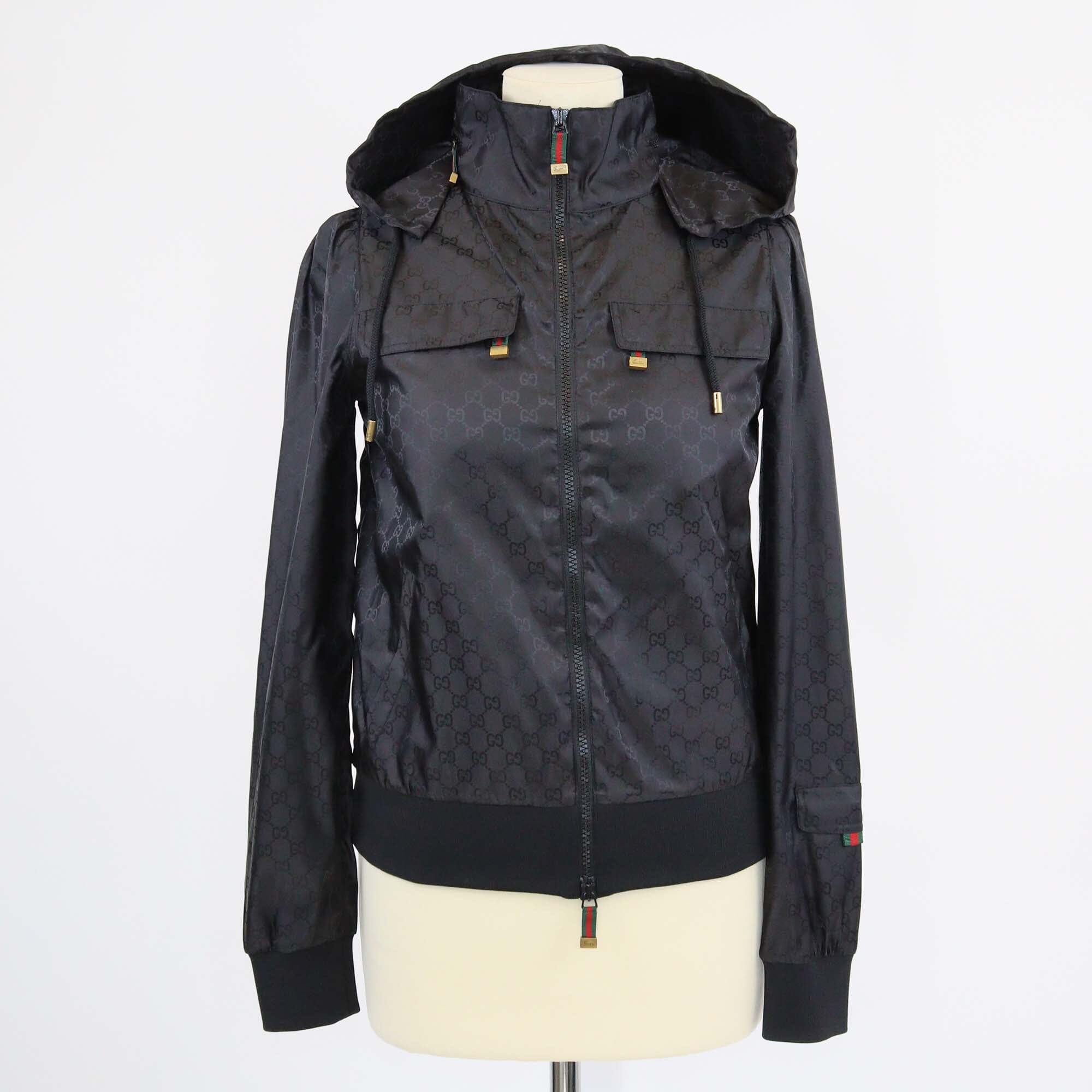 Gucci Black GG Patterned Nylon Zip-Up Jacket Womens Gucci
