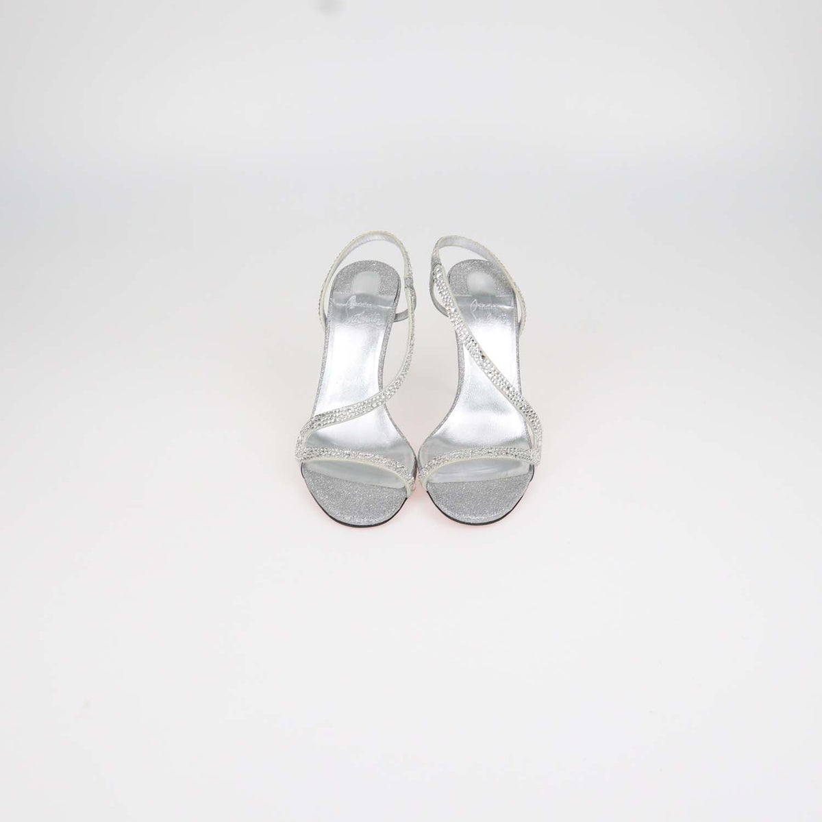 Christian Louboutin Silver Strass and Suede Rosalie Slingback Sandals