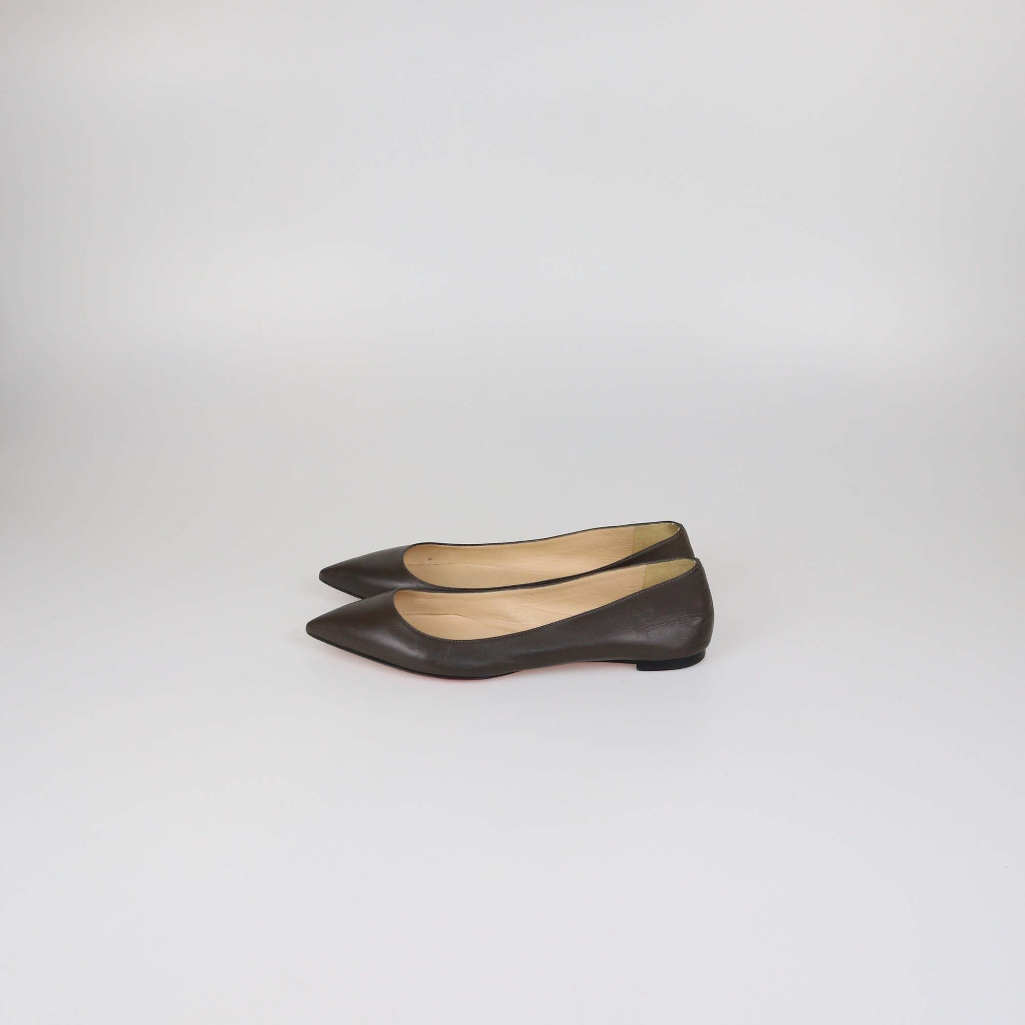 Christian Louboutin Dark Grey Leather Pointed Toe Flats
