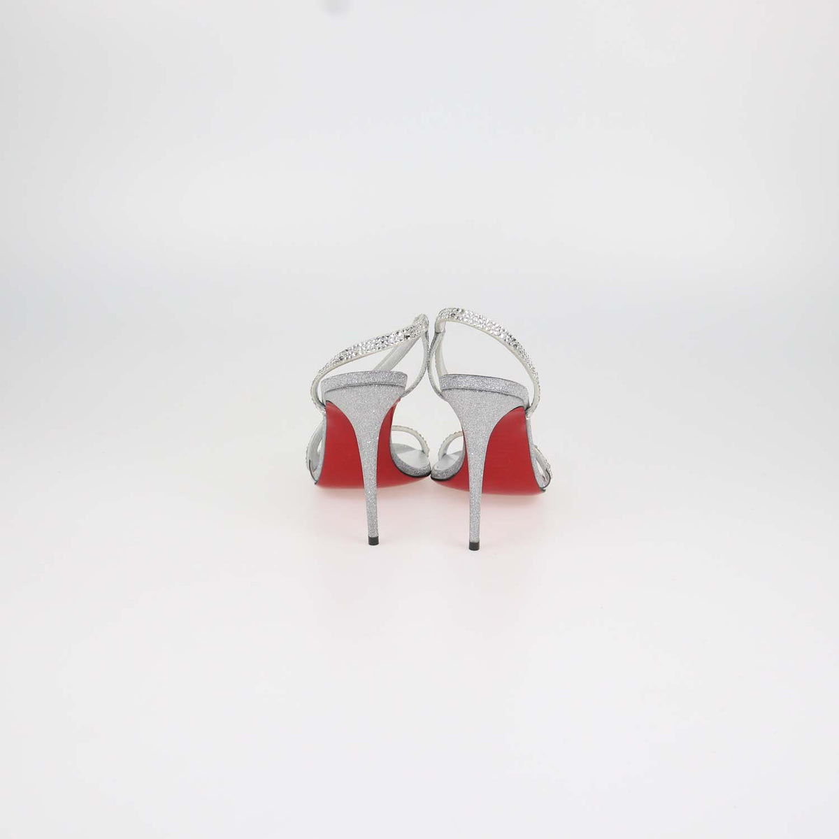 Christian Louboutin Silver Strass and Suede Rosalie Slingback Sandals