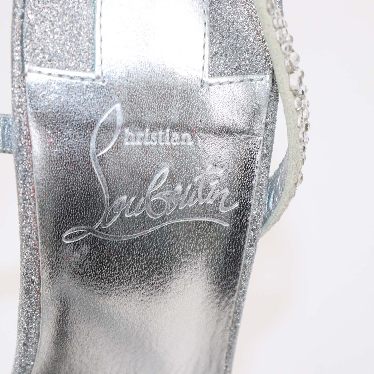Christian Louboutin Silver Strass and Suede Rosalie Slingback Sandals