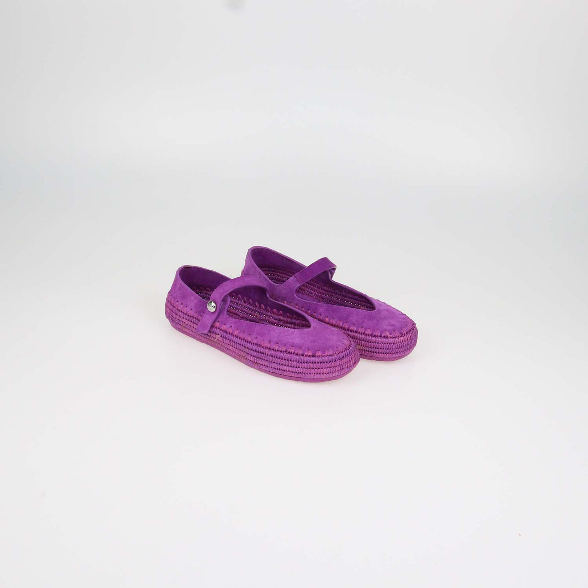 Loewe Orchid Suede and Raffia Rio Mary Jane Ballet Flats