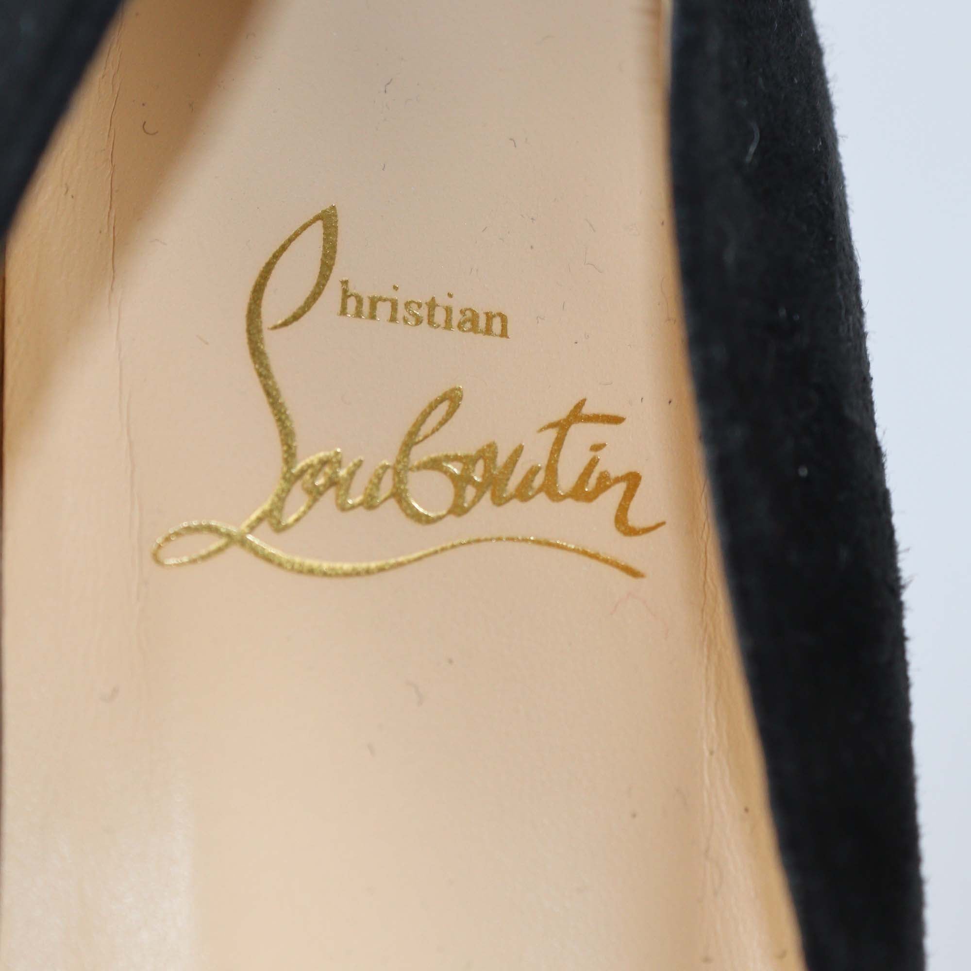 Christian Louboutin Black Suede Logo Embroidered Pointed Toe Flats