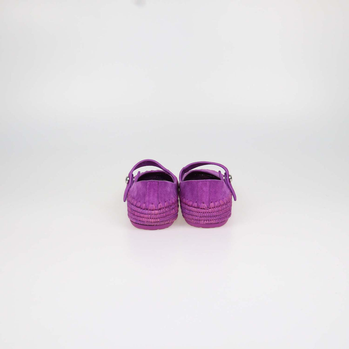 Loewe Orchid Suede and Raffia Rio Mary Jane Ballet Flats