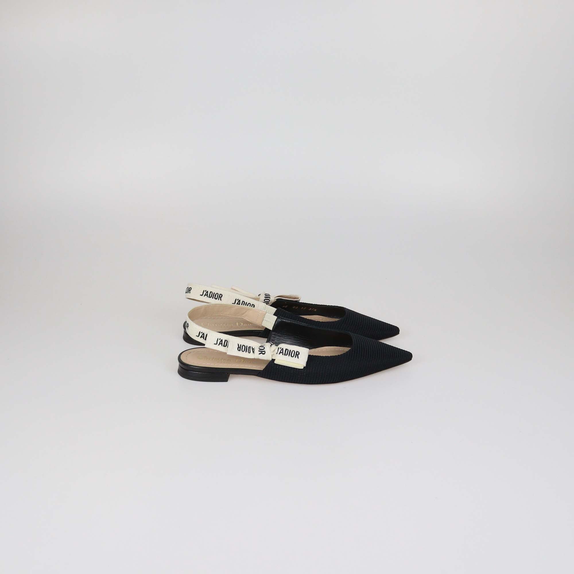 Christian Dior Black Technical Fabric J'Adior Slingback Flat Pumps