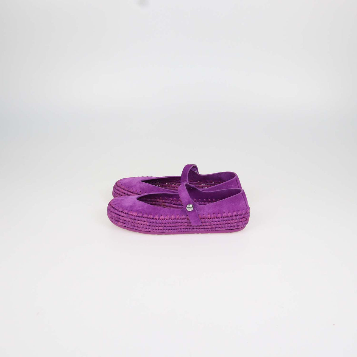 Loewe Orchid Suede and Raffia Rio Mary Jane Ballet Flats