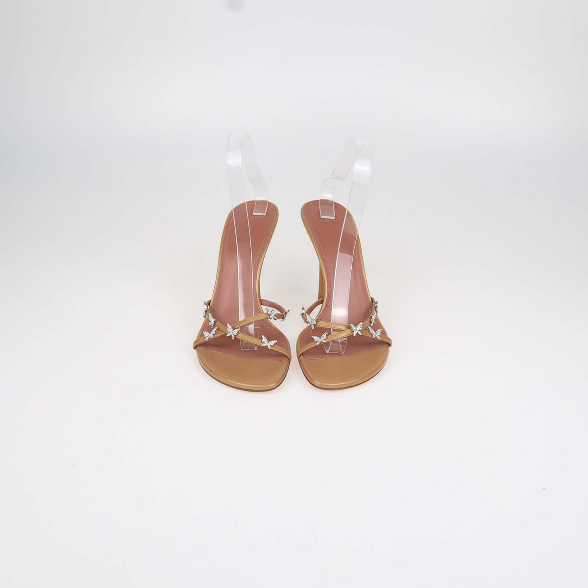 Amina Muaddi Gold Leather Butterfly Crystal Debora Slide Sandals