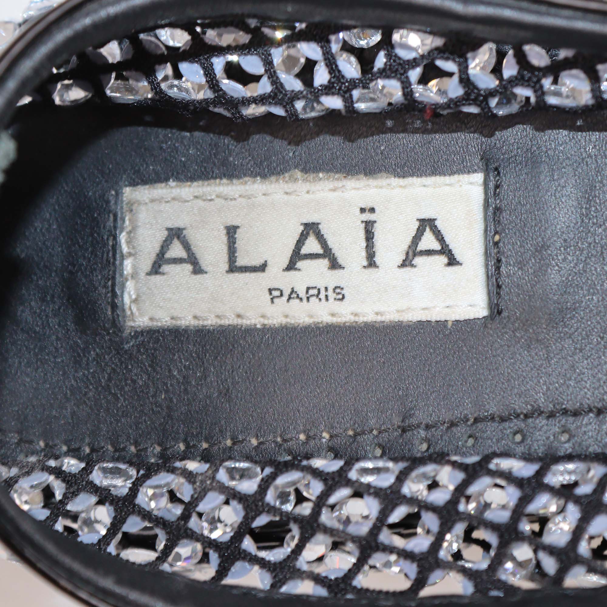Alaia Black Crystal Embellished Mesh and Patent Leather Ballet Flats