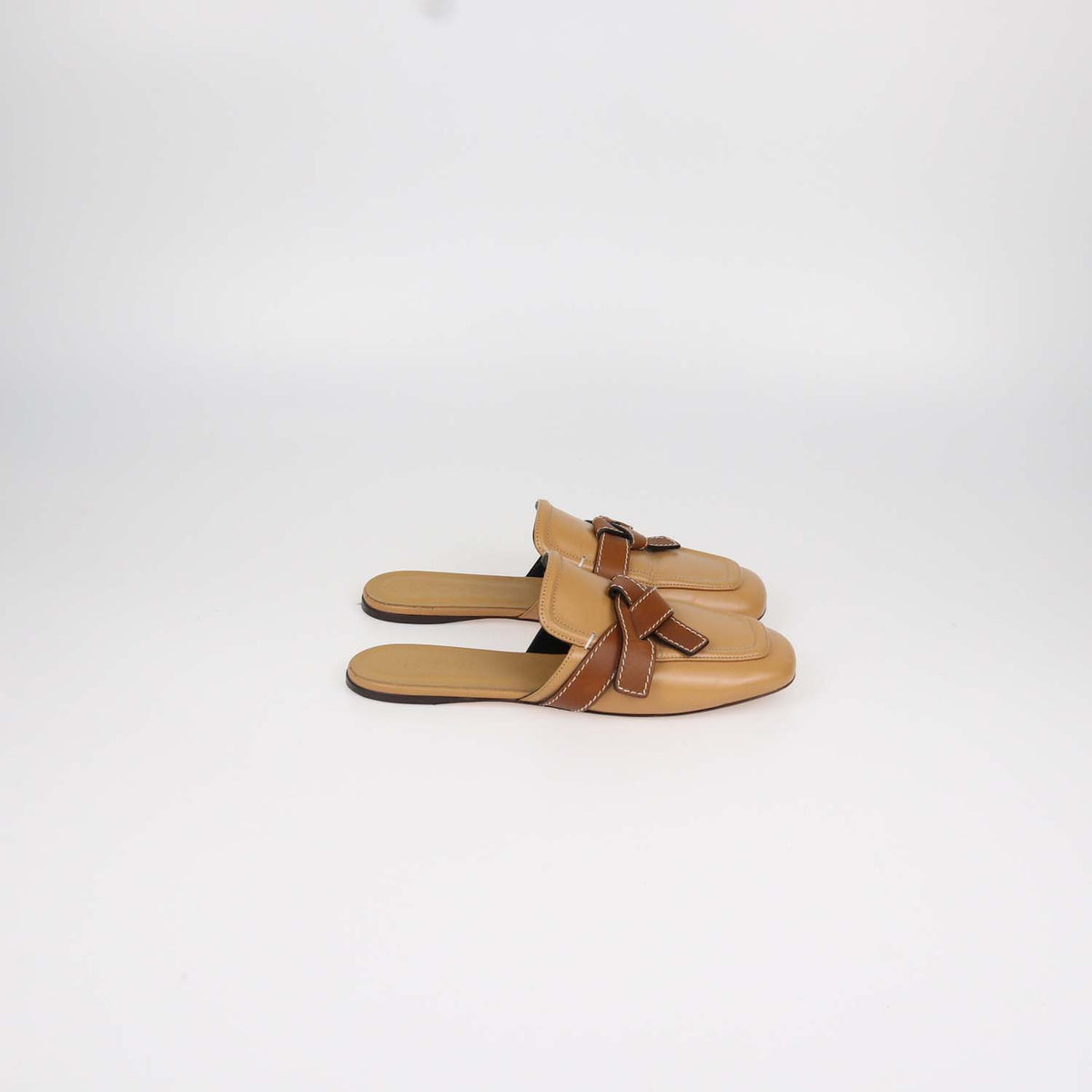 Alaia Tan Leather Gate Flat Mules