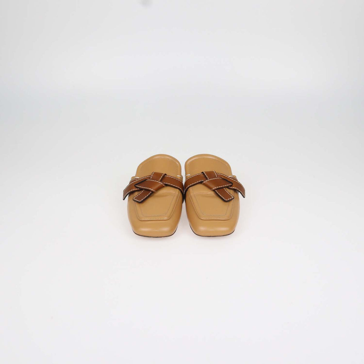 Alaia Tan Leather Gate Flat Mules