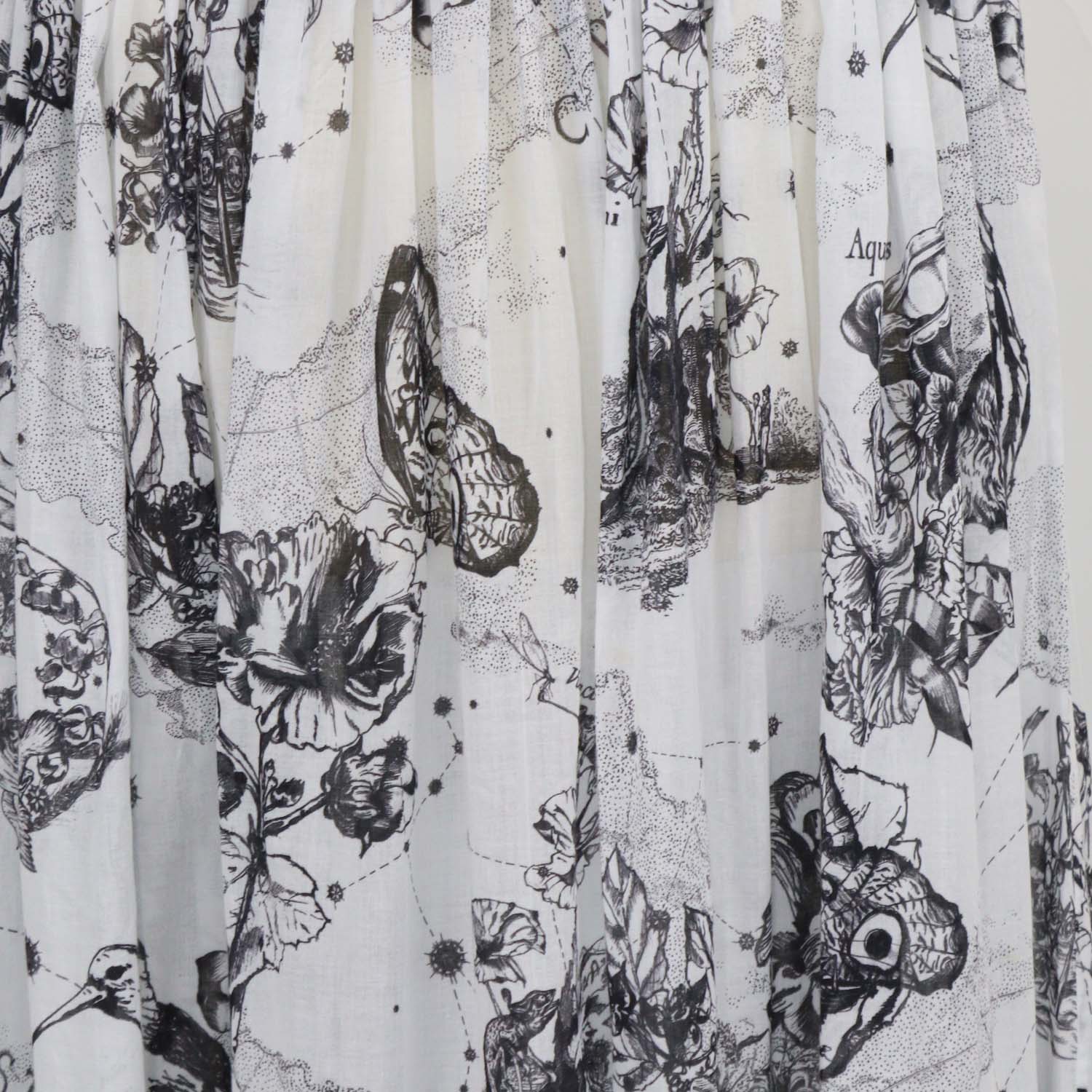 Christian Dior White/Black Toile Zodiac Printed Cotton Flared Skirt