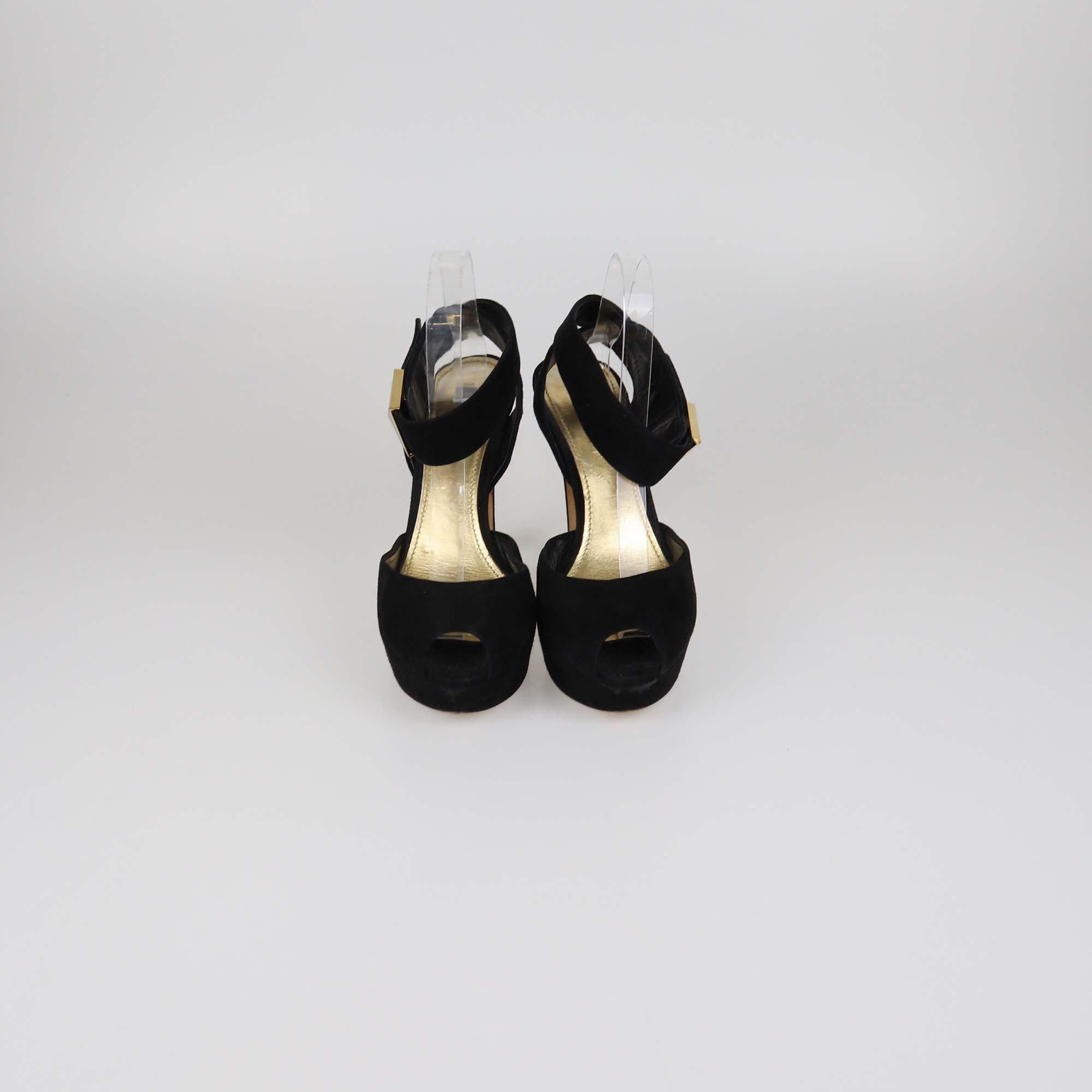 Louis Vuitton Black Suede Platform Ankle Strap Sandals