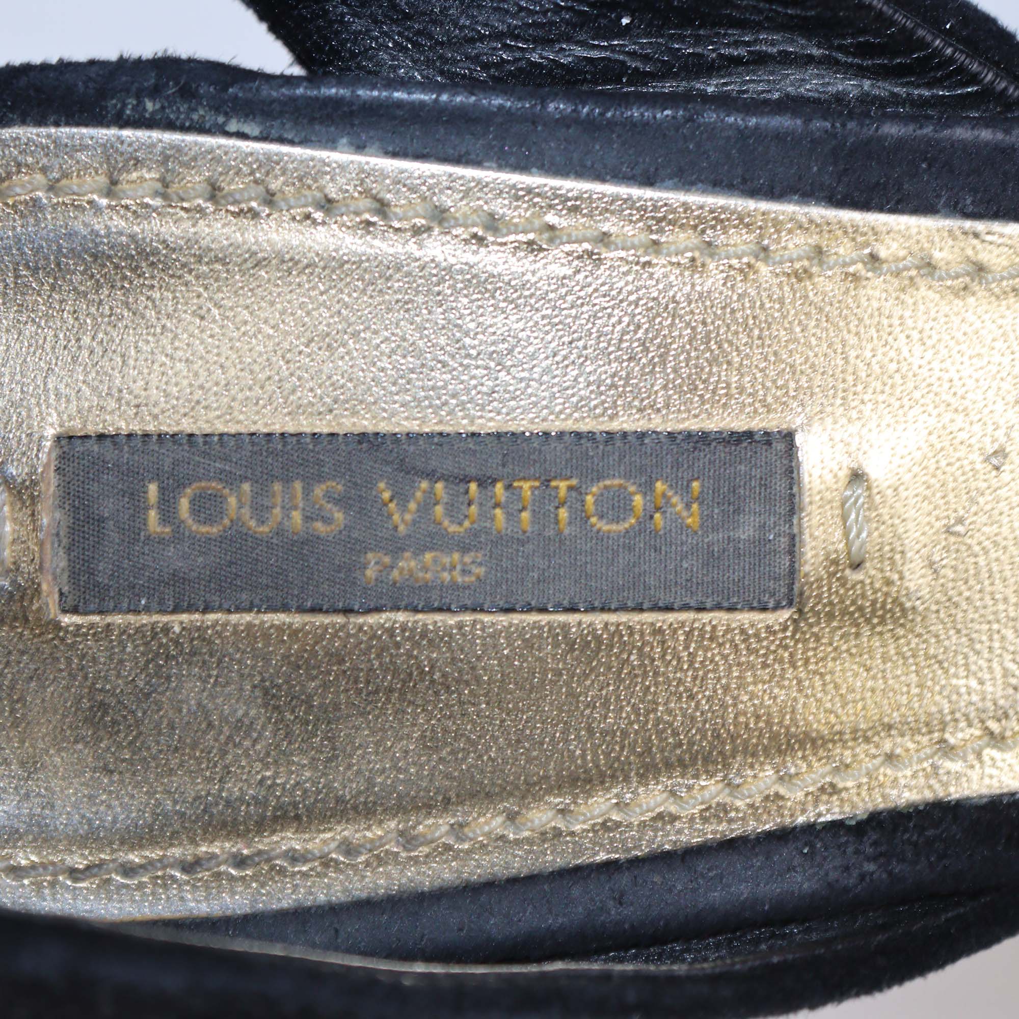 Louis Vuitton Black Suede Platform Ankle Strap Sandals