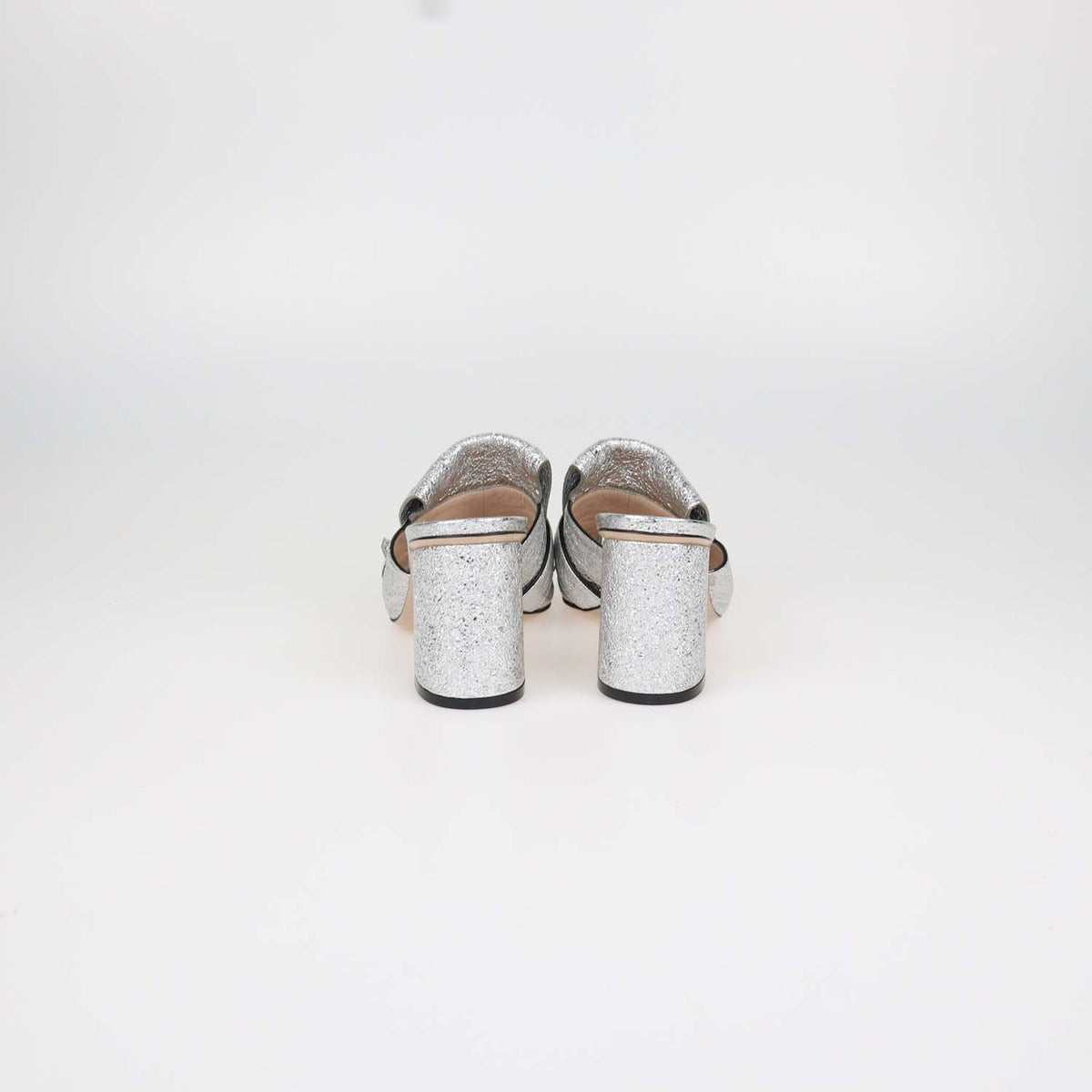 Gucci Silver Foil Leather GG Marmont Fringed Mules