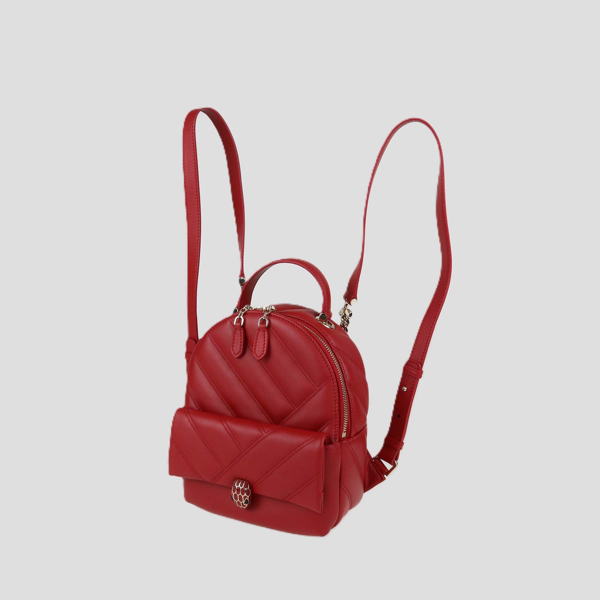 Bvlgari Red Leather Serpenti Cabochon Backpack