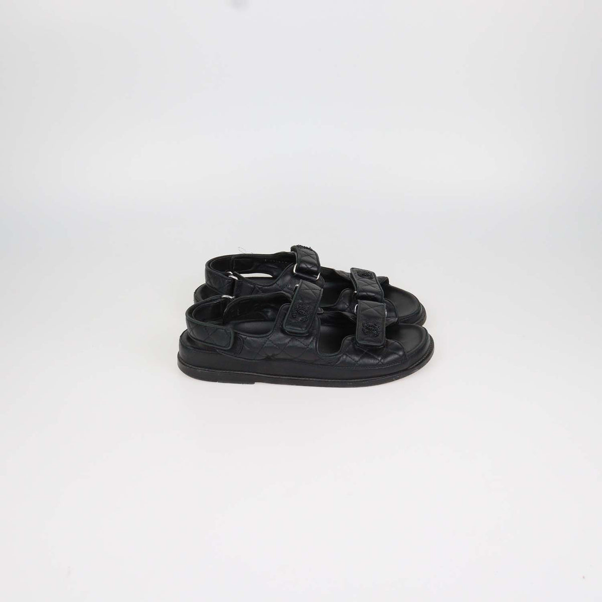 Chanel Black Quilted Leather Dad Sandals