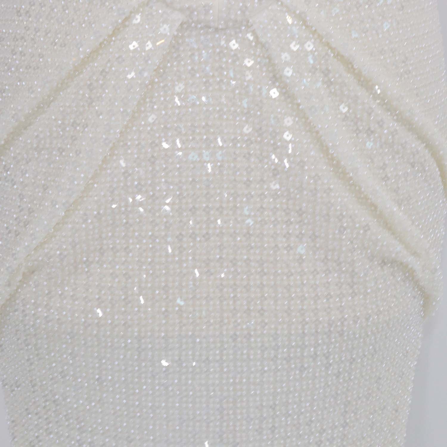 Oh Polly Ivory Sequin Beaded Off Shoulder Cut Out Midi Dress